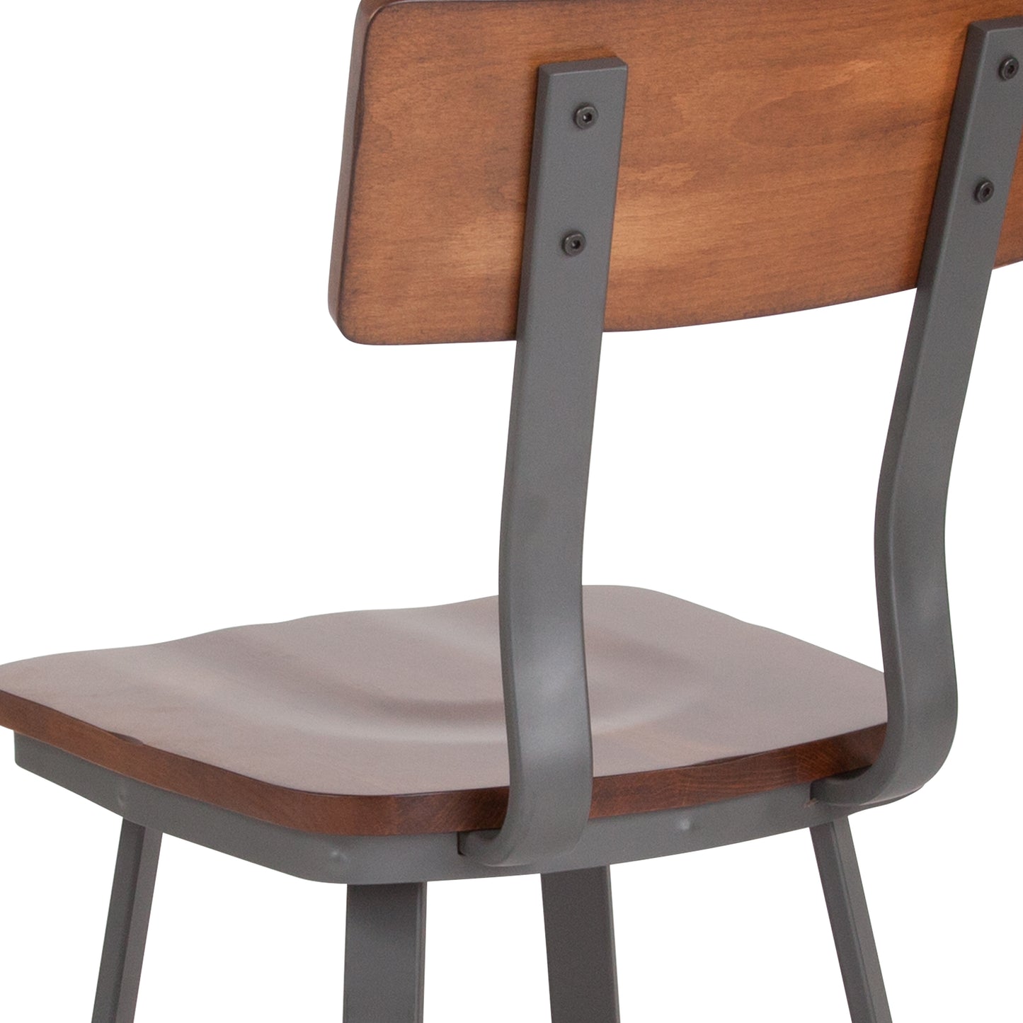 Flint Series Rustic Walnut Restaurant Chair with Wood Seat & Back and Gray Powder Coat Frame Rustic Walnut