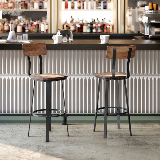 Flint Series Commercial Grade Antique Copper Restaurant Barstool with Wood Seat & Back and Gray Powder Coat Frame Antique Copper