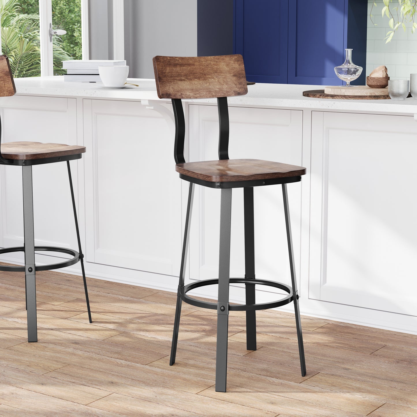 Flint Series Commercial Grade Antique Copper Restaurant Barstool with Wood Seat & Back and Gray Powder Coat Frame Antique Copper