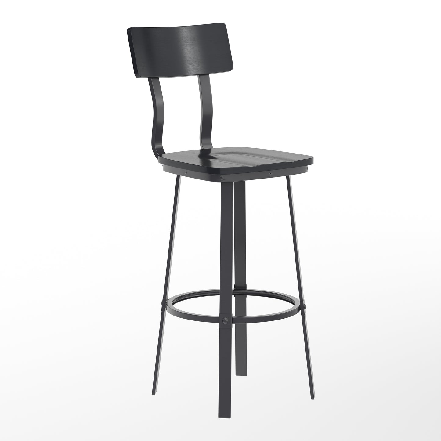 Flint Series Commercial Grade Black Restaurant Barstool with Wood Seat & Back and Black Powder Coat Frame Black