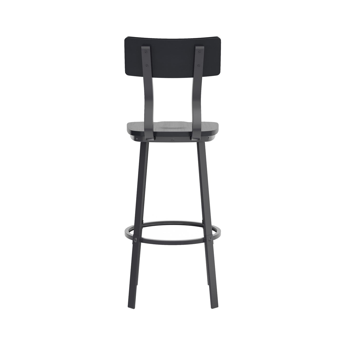 Flint Series Commercial Grade Black Restaurant Barstool with Wood Seat & Back and Black Powder Coat Frame Black