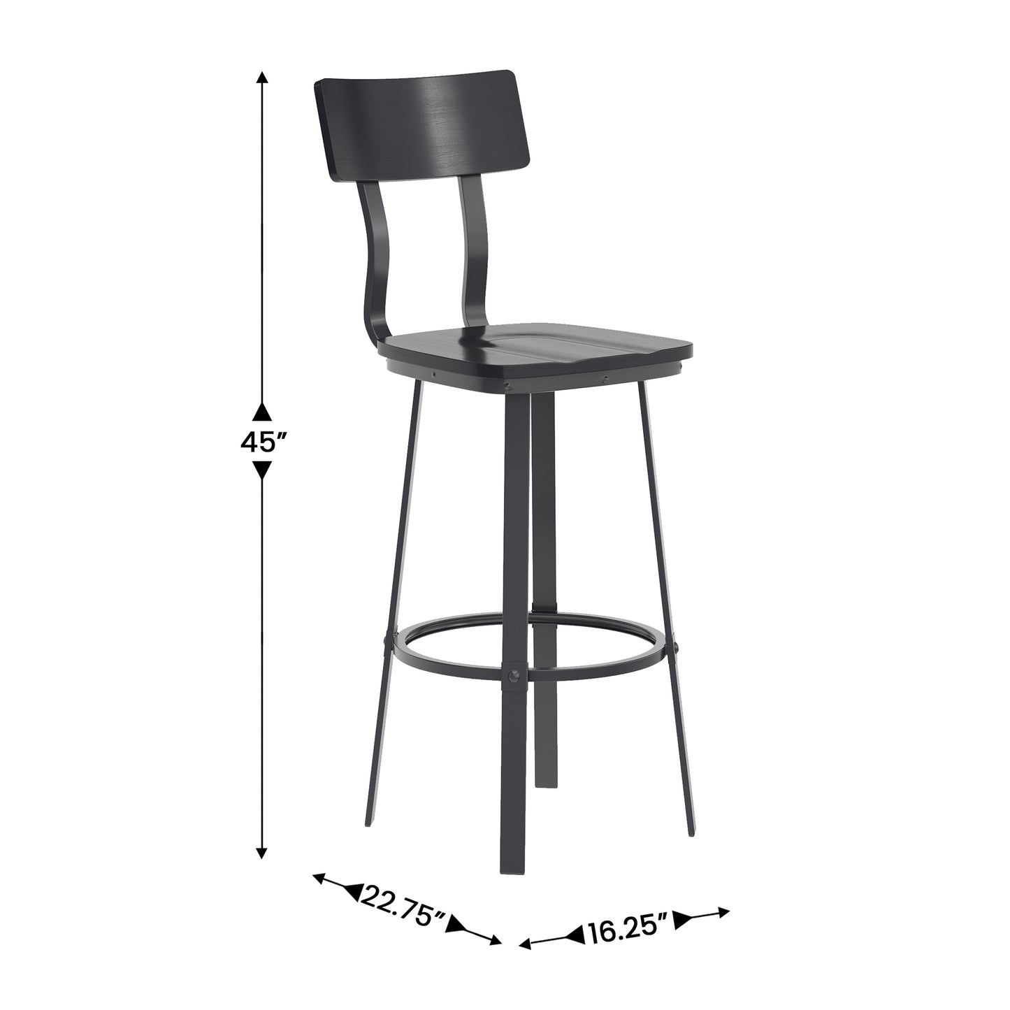 Flint Series Commercial Grade Black Restaurant Barstool with Wood Seat & Back and Black Powder Coat Frame Black