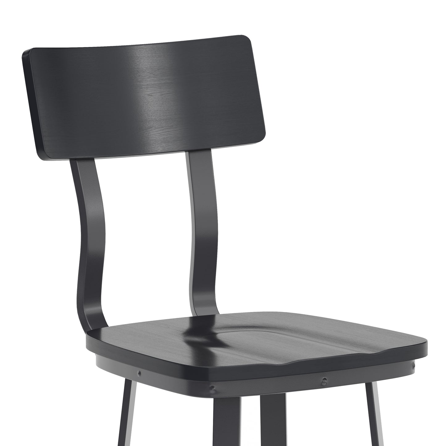 Flint Series Commercial Grade Black Restaurant Barstool with Wood Seat & Back and Black Powder Coat Frame Black