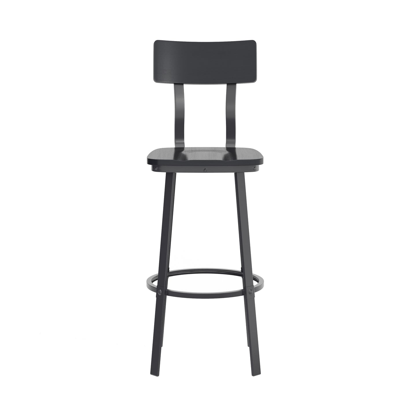 Flint Series Commercial Grade Black Restaurant Barstool with Wood Seat & Back and Black Powder Coat Frame Black