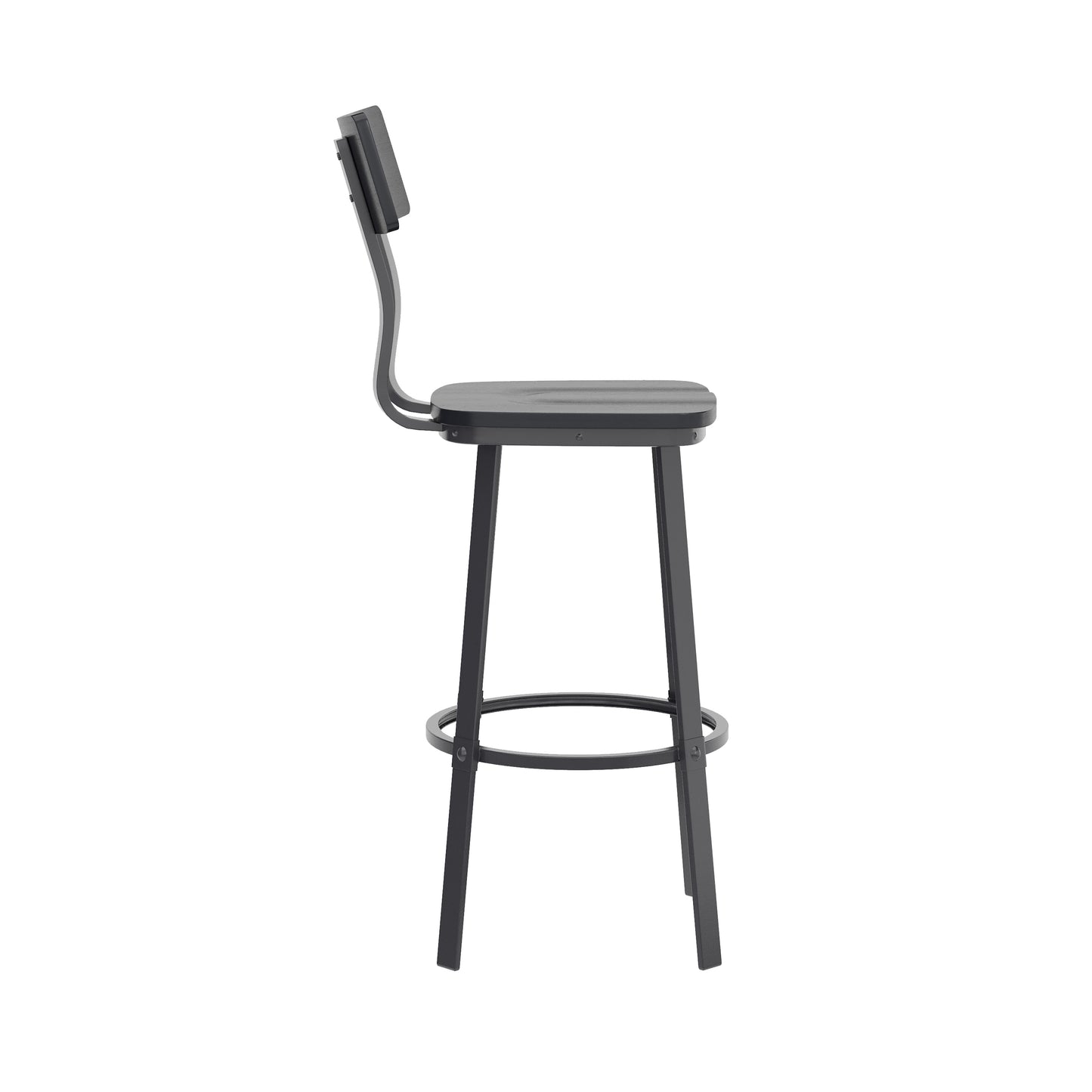 Flint Series Commercial Grade Black Restaurant Barstool with Wood Seat & Back and Black Powder Coat Frame Black