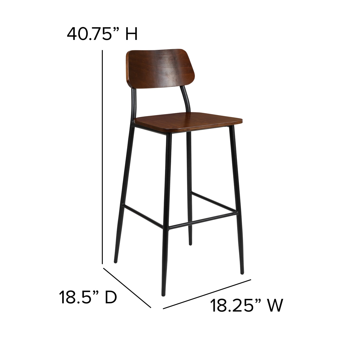 Lincoln Industrial Barstool with Gunmetal Steel Frame and Rustic Wood Seat Mahogany