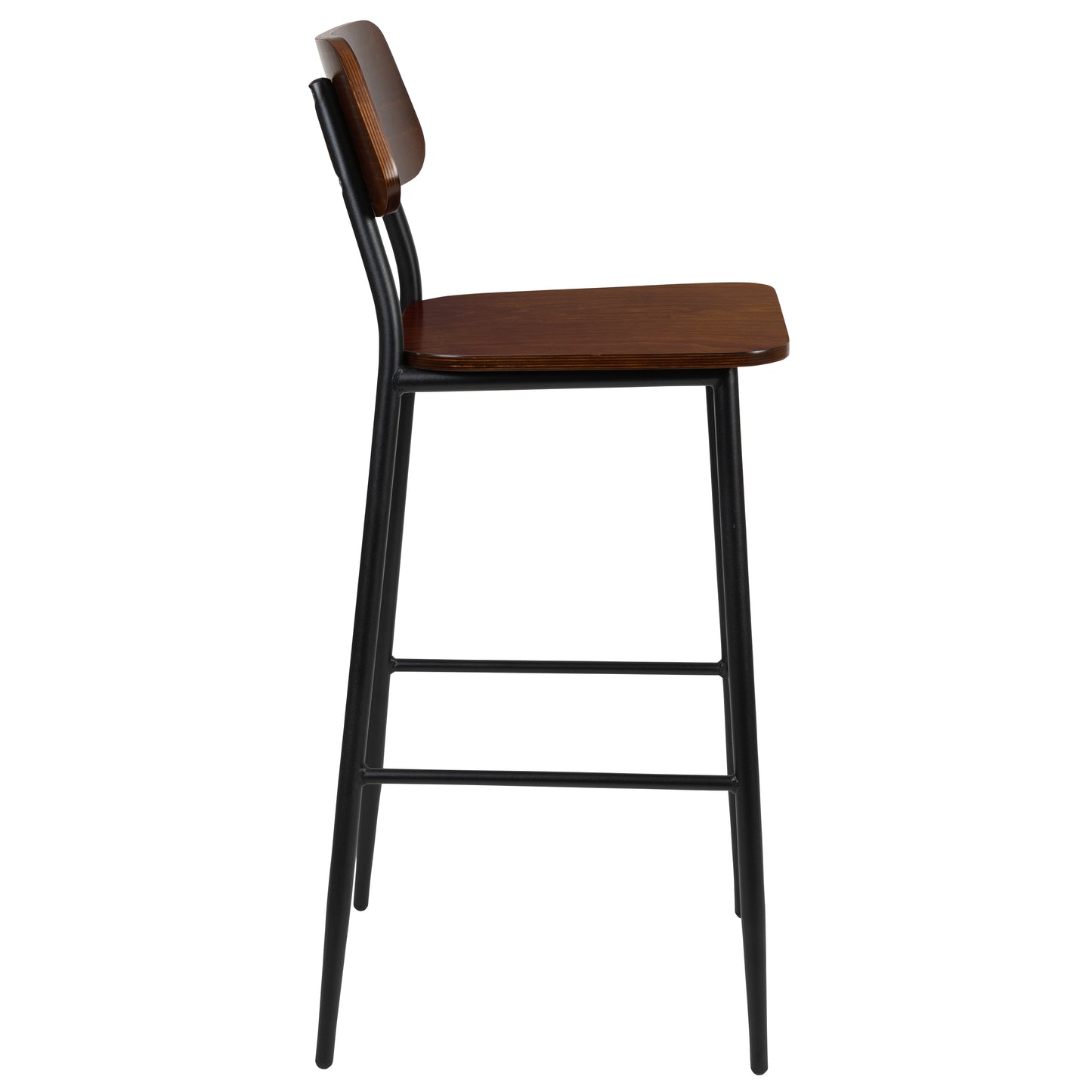 Lincoln Industrial Barstool with Gunmetal Steel Frame and Rustic Wood Seat Mahogany