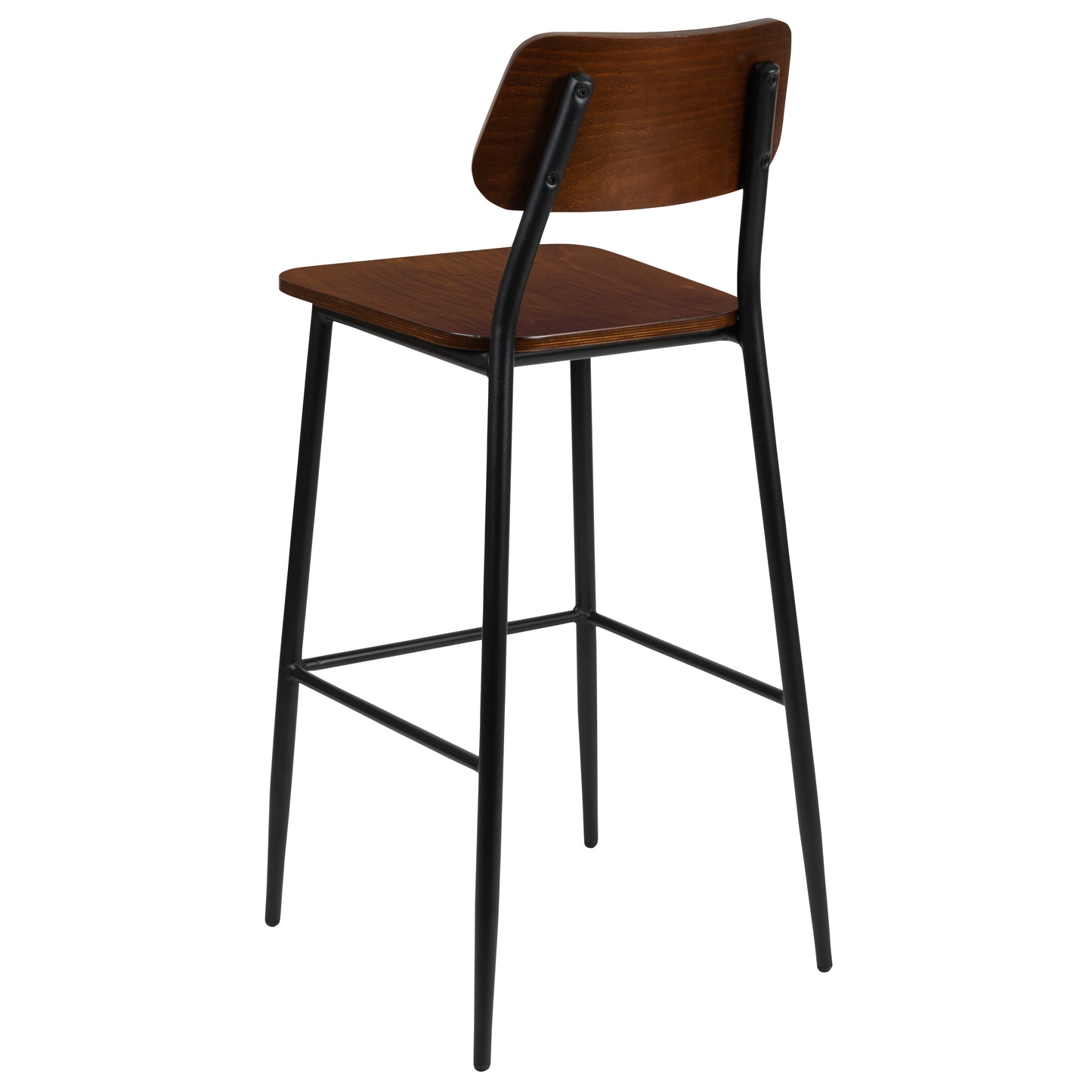 Lincoln Industrial Barstool with Gunmetal Steel Frame and Rustic Wood Seat Mahogany