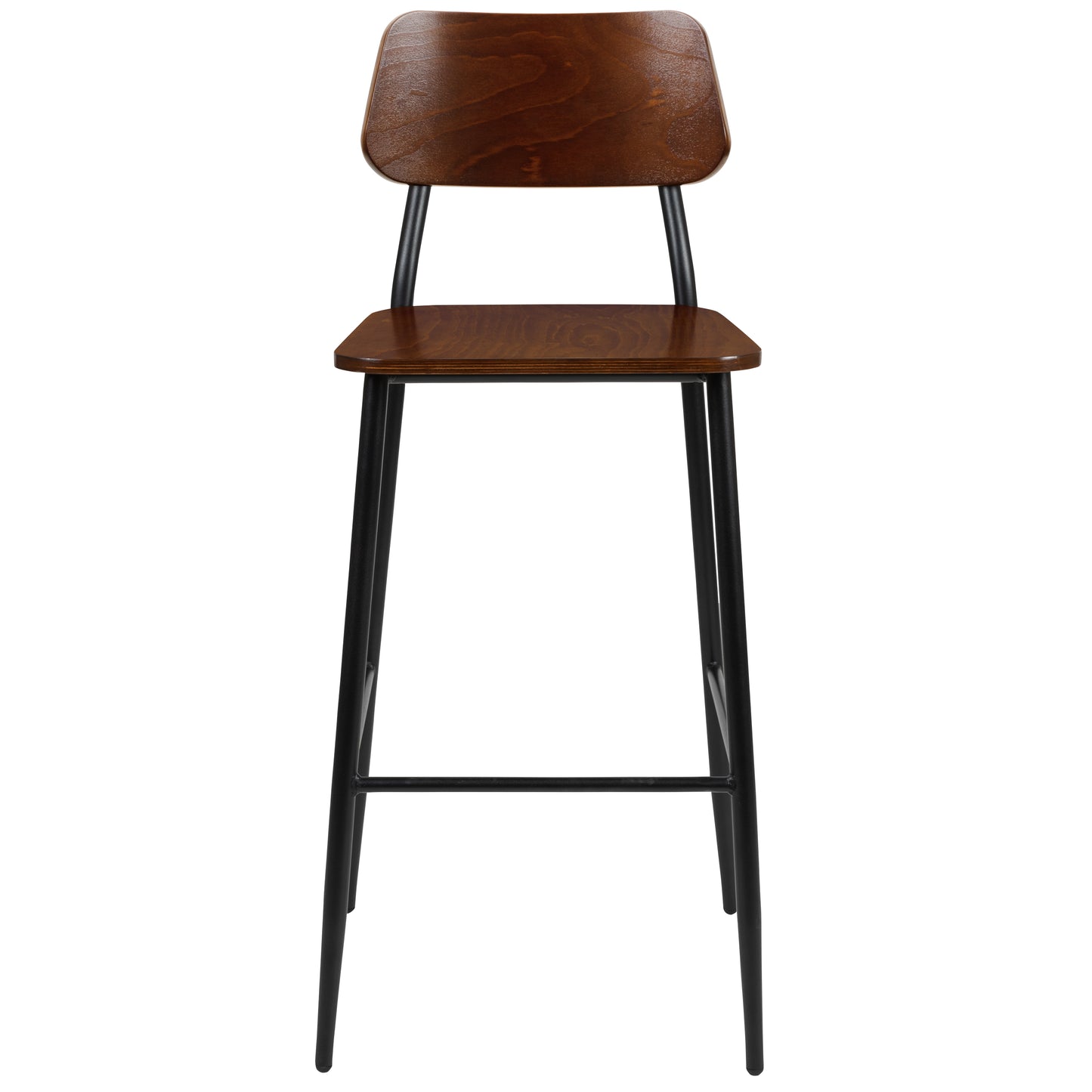 Lincoln Industrial Barstool with Gunmetal Steel Frame and Rustic Wood Seat Mahogany