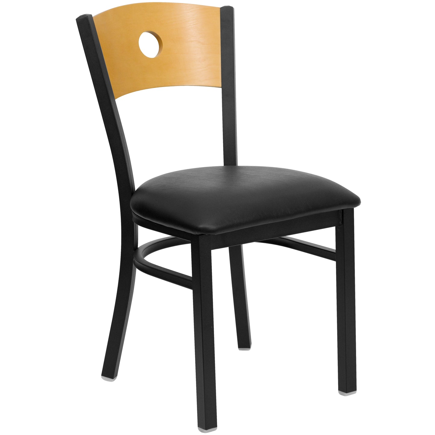 HERCULES Series Black Circle Back Metal Restaurant Chair - Natural Wood Back, Black Vinyl Seat Natural Wood Back/Black Vinyl Seat/Black Metal Frame XU-DG-6F2B-CIR-BLKV-GG