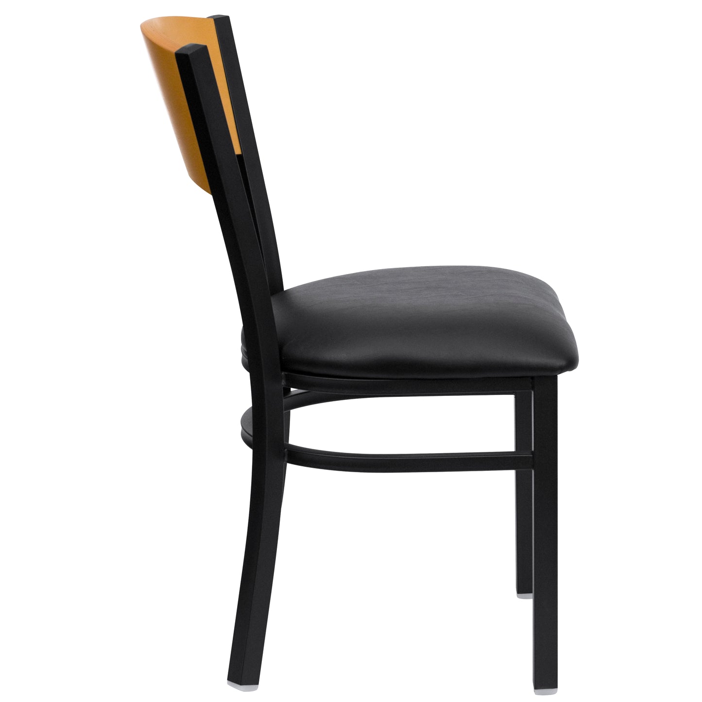 HERCULES Series Black Circle Back Metal Restaurant Chair - Natural Wood Back, Black Vinyl Seat Natural Wood Back/Black Vinyl Seat/Black Metal Frame XU-DG-6F2B-CIR-BLKV-GG