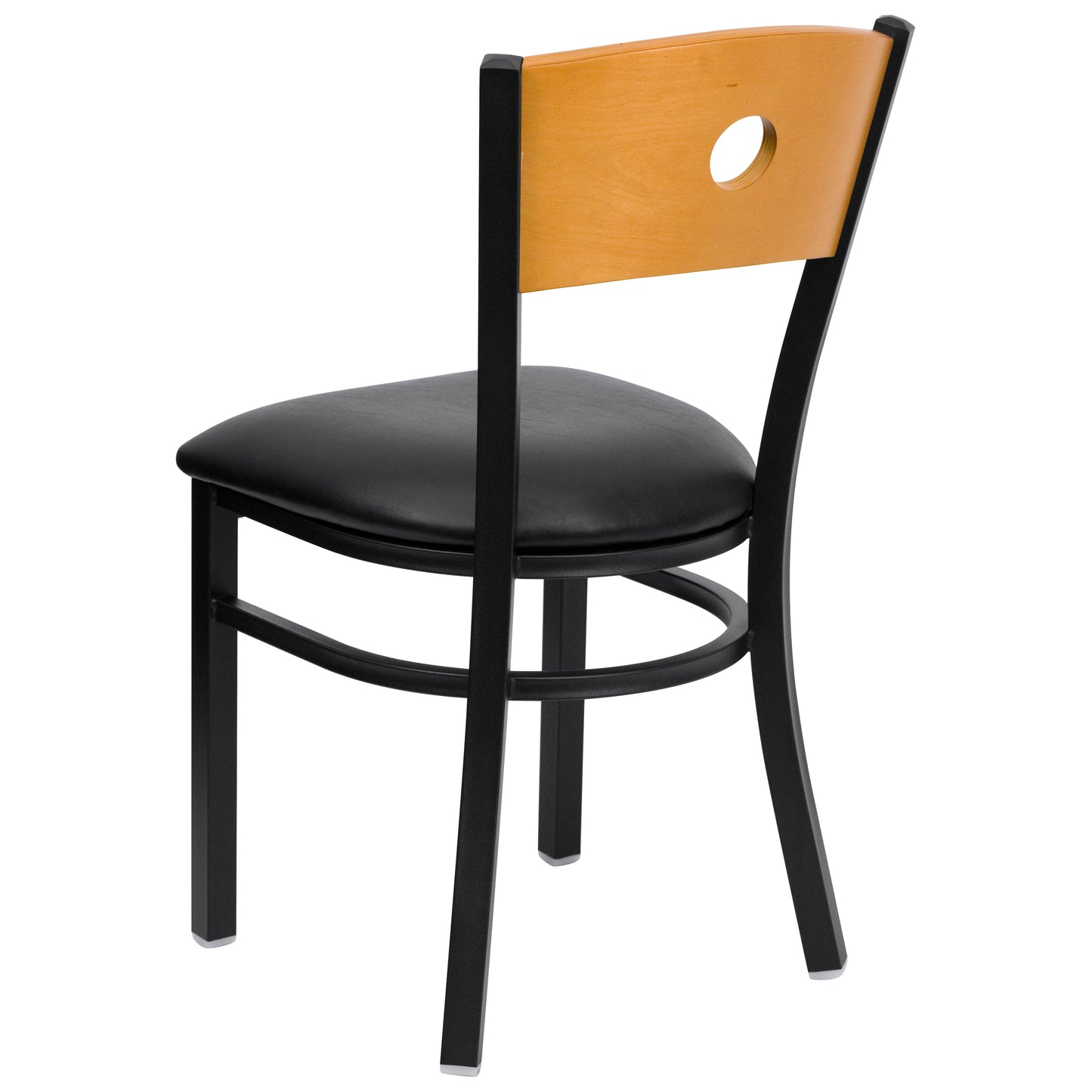 HERCULES Series Black Circle Back Metal Restaurant Chair - Natural Wood Back, Black Vinyl Seat Natural Wood Back/Black Vinyl Seat/Black Metal Frame XU-DG-6F2B-CIR-BLKV-GG