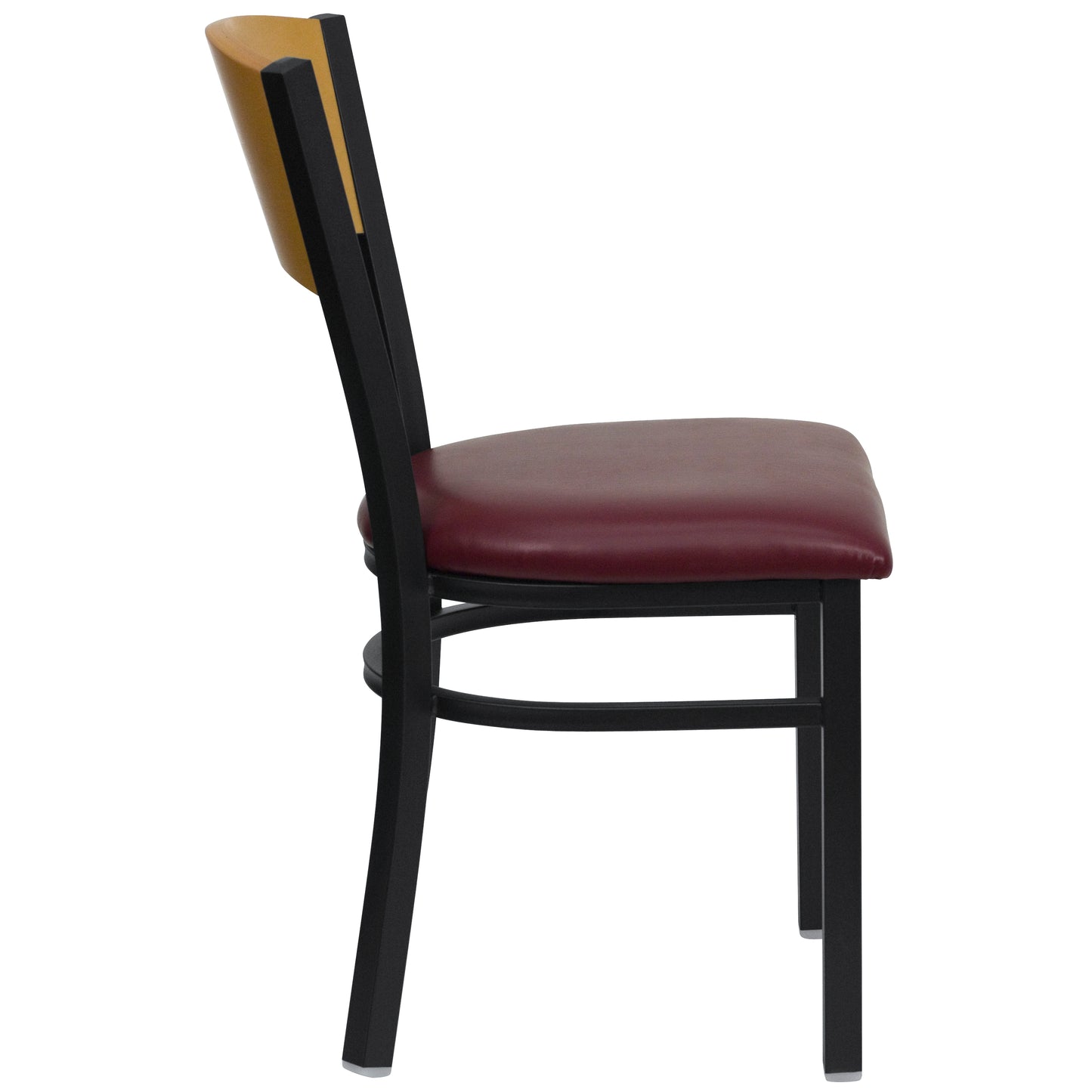 HERCULES Series Black Circle Back Metal Restaurant Chair - Natural Wood Back, Burgundy Vinyl Seat Natural Wood Back/Burgundy Vinyl Seat/Black Metal Frame