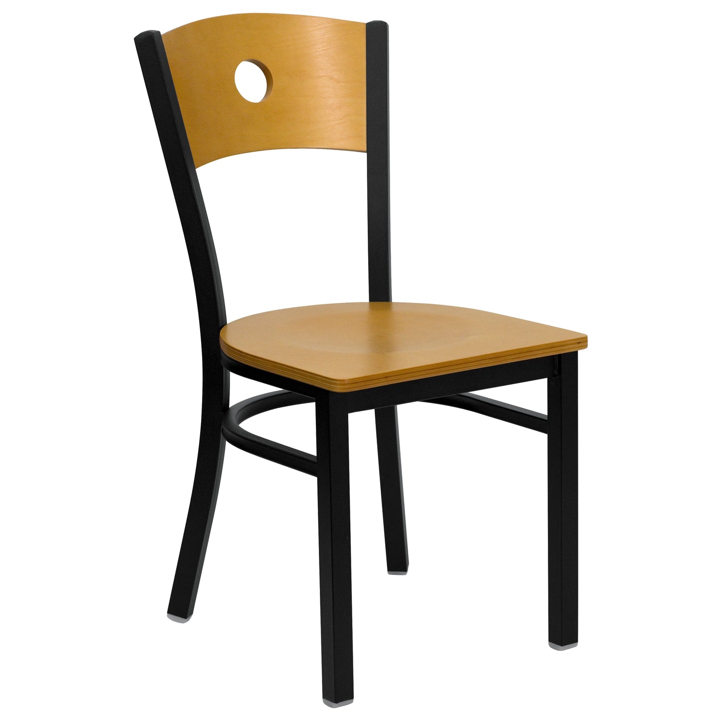 HERCULES Series Black Circle Back Metal Restaurant Chair - Natural Wood Back & Seat Natural Wood Back/Natural Wood Seat/Black Metal Frame