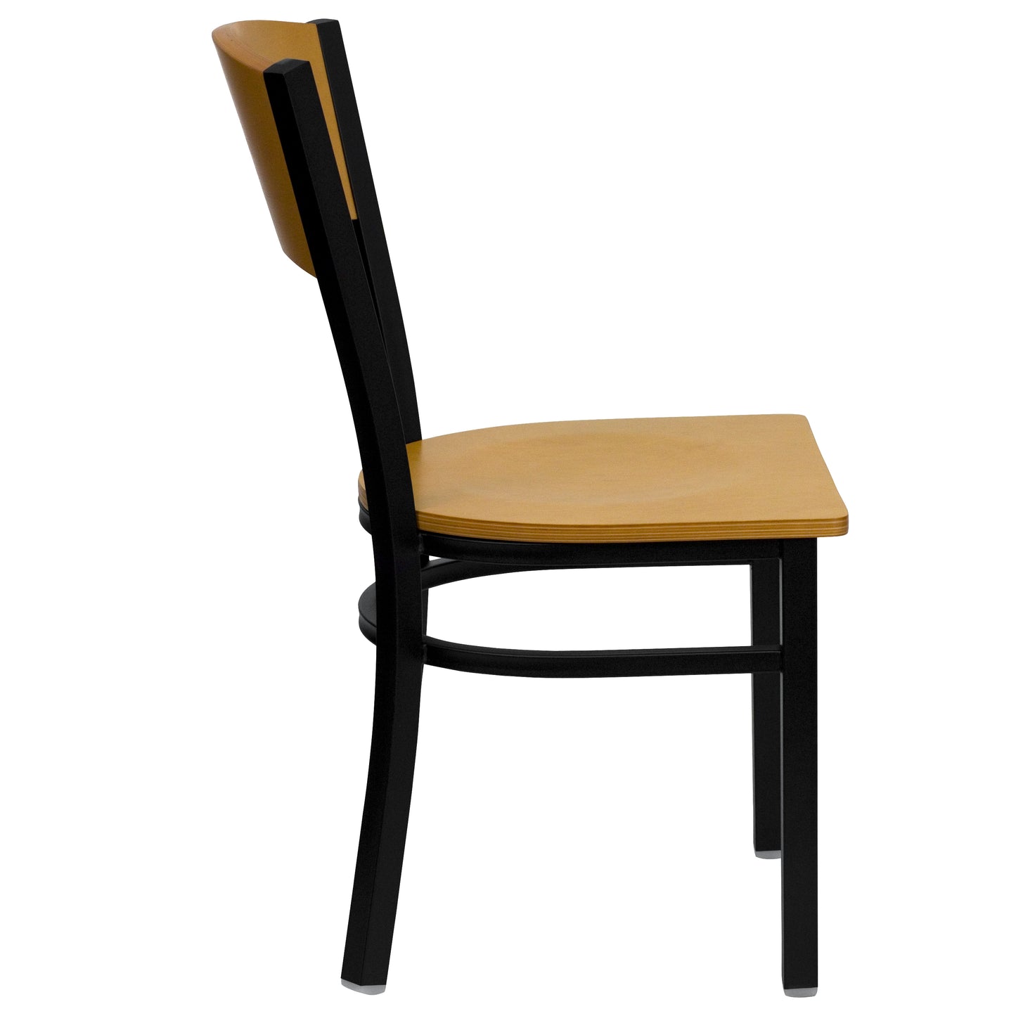 HERCULES Series Black Circle Back Metal Restaurant Chair - Natural Wood Back & Seat Natural Wood Back/Natural Wood Seat/Black Metal Frame