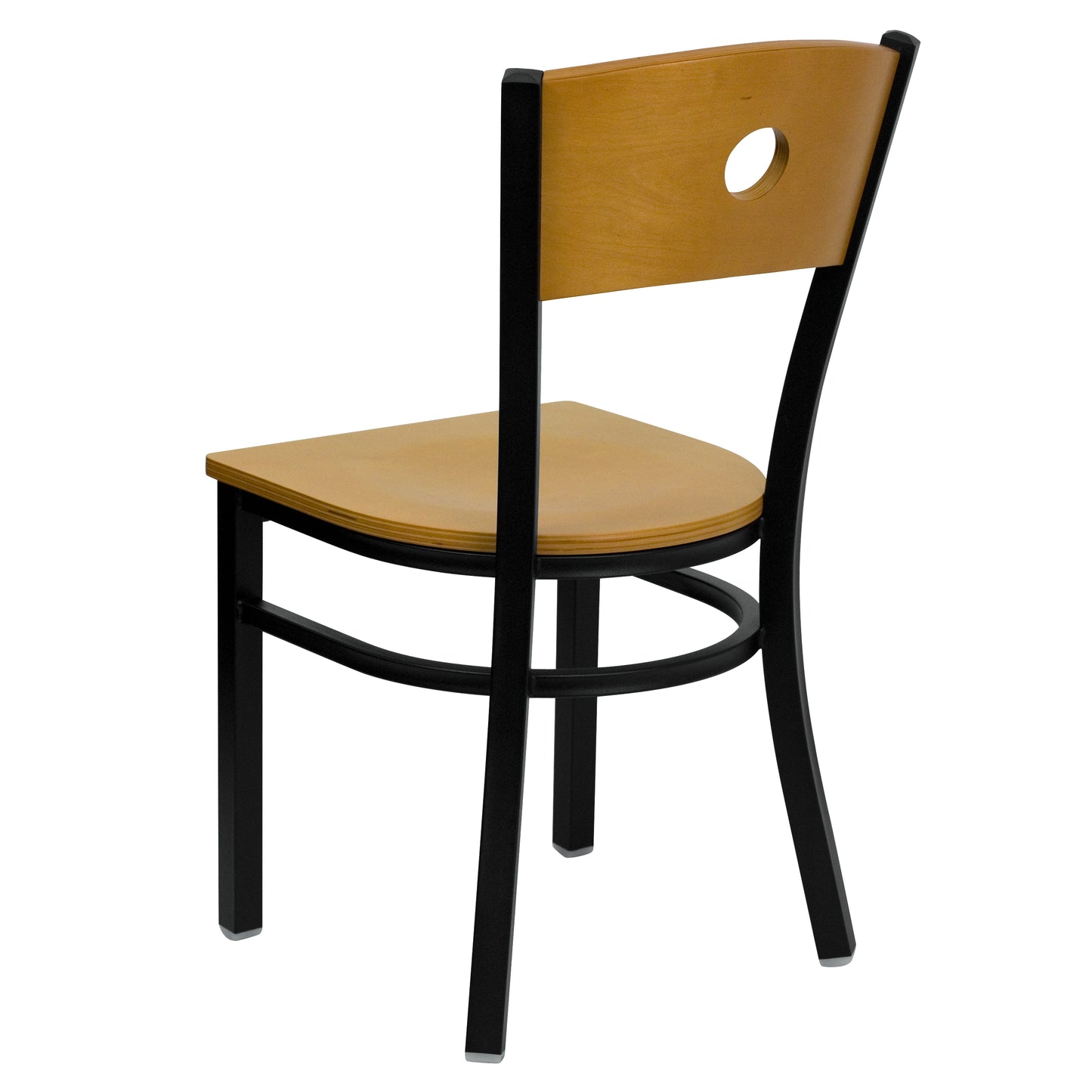 HERCULES Series Black Circle Back Metal Restaurant Chair - Natural Wood Back & Seat Natural Wood Back/Natural Wood Seat/Black Metal Frame