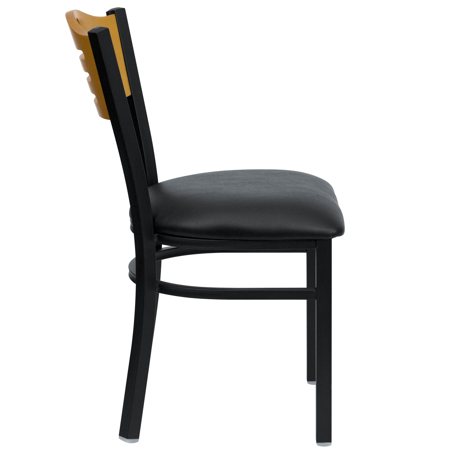 HERCULES Series Black Slat Back Metal Restaurant Chair - Natural Wood Back, Black Vinyl Seat Natural Wood Back/Black Vinyl Seat/Black Metal Frame