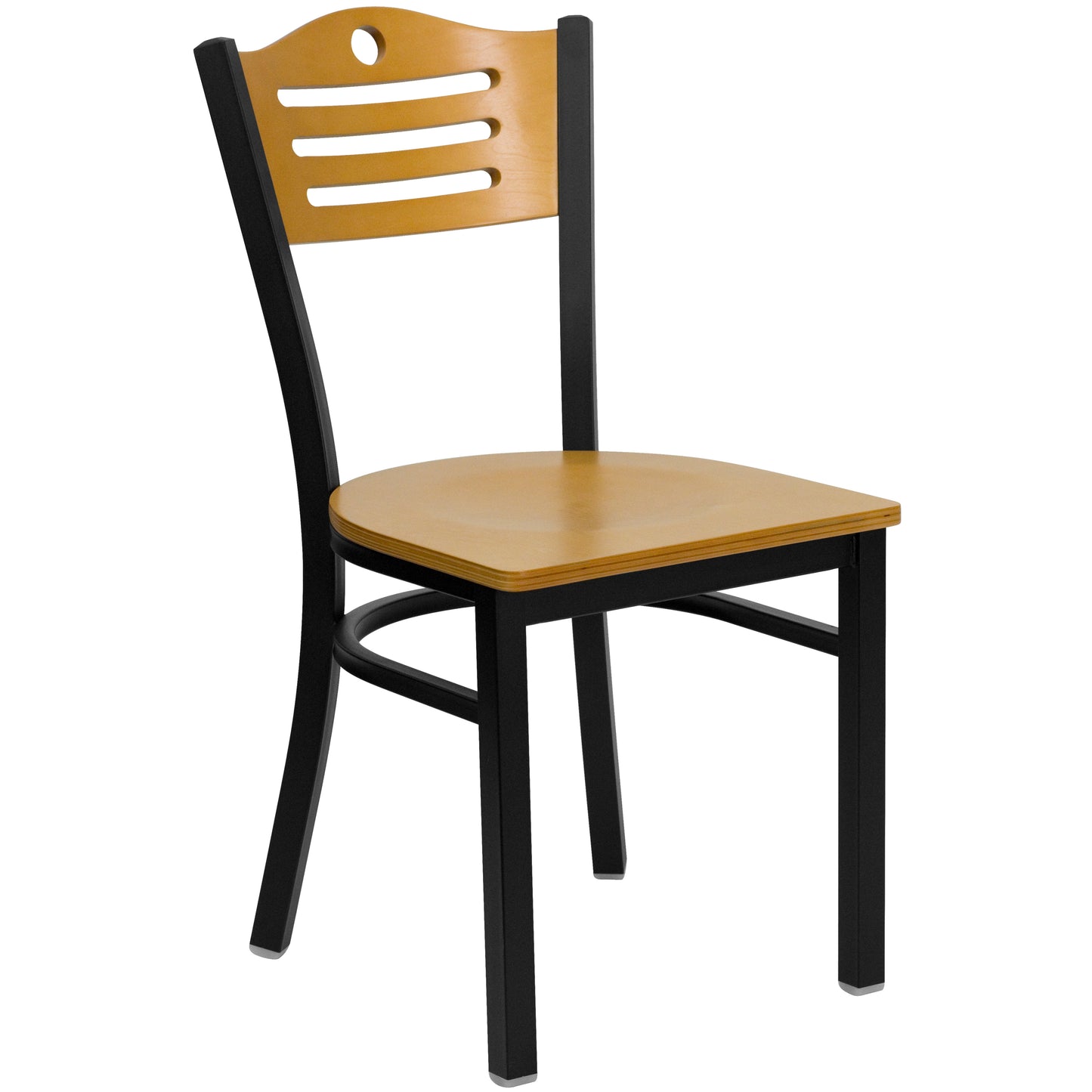 HERCULES Series Black Slat Back Metal Restaurant Chair - Natural Wood Back & Seat Natural Wood Back/Natural Wood Seat/Black Metal Frame