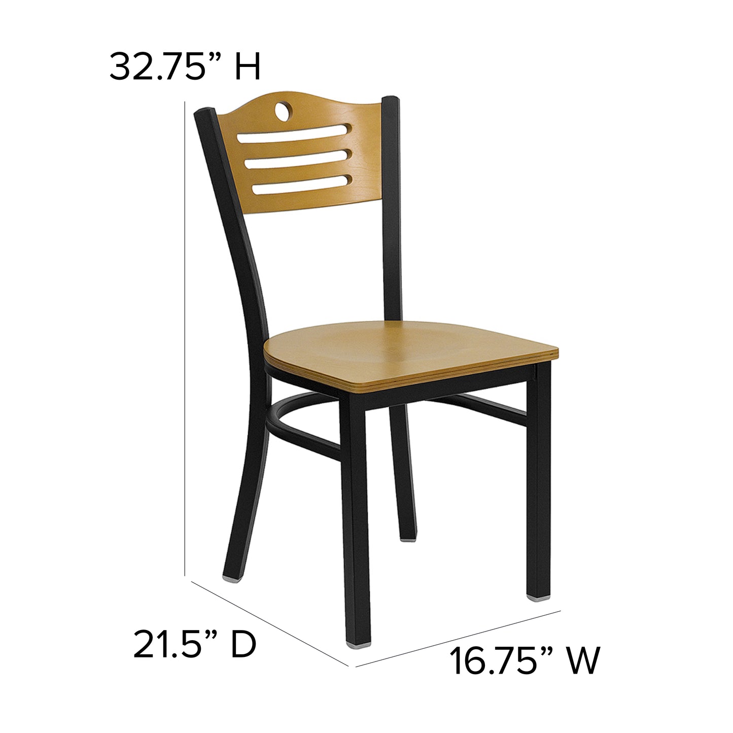 HERCULES Series Black Slat Back Metal Restaurant Chair - Natural Wood Back & Seat Natural Wood Back/Natural Wood Seat/Black Metal Frame