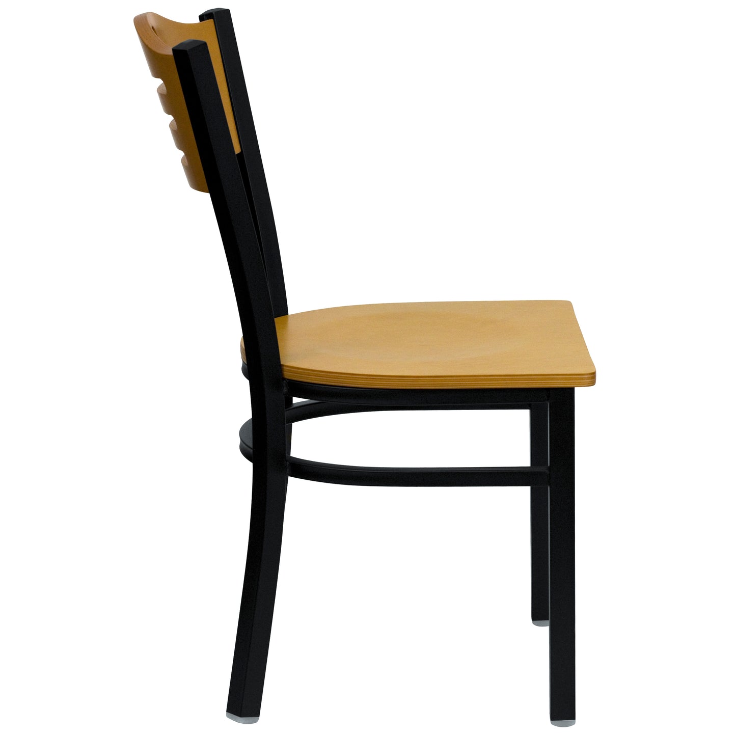 HERCULES Series Black Slat Back Metal Restaurant Chair - Natural Wood Back & Seat Natural Wood Back/Natural Wood Seat/Black Metal Frame
