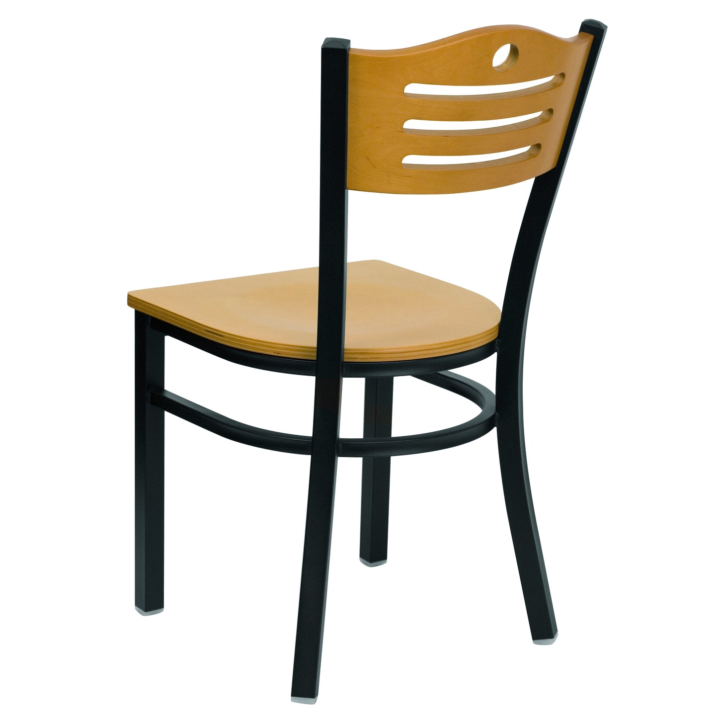 HERCULES Series Black Slat Back Metal Restaurant Chair - Natural Wood Back & Seat Natural Wood Back/Natural Wood Seat/Black Metal Frame