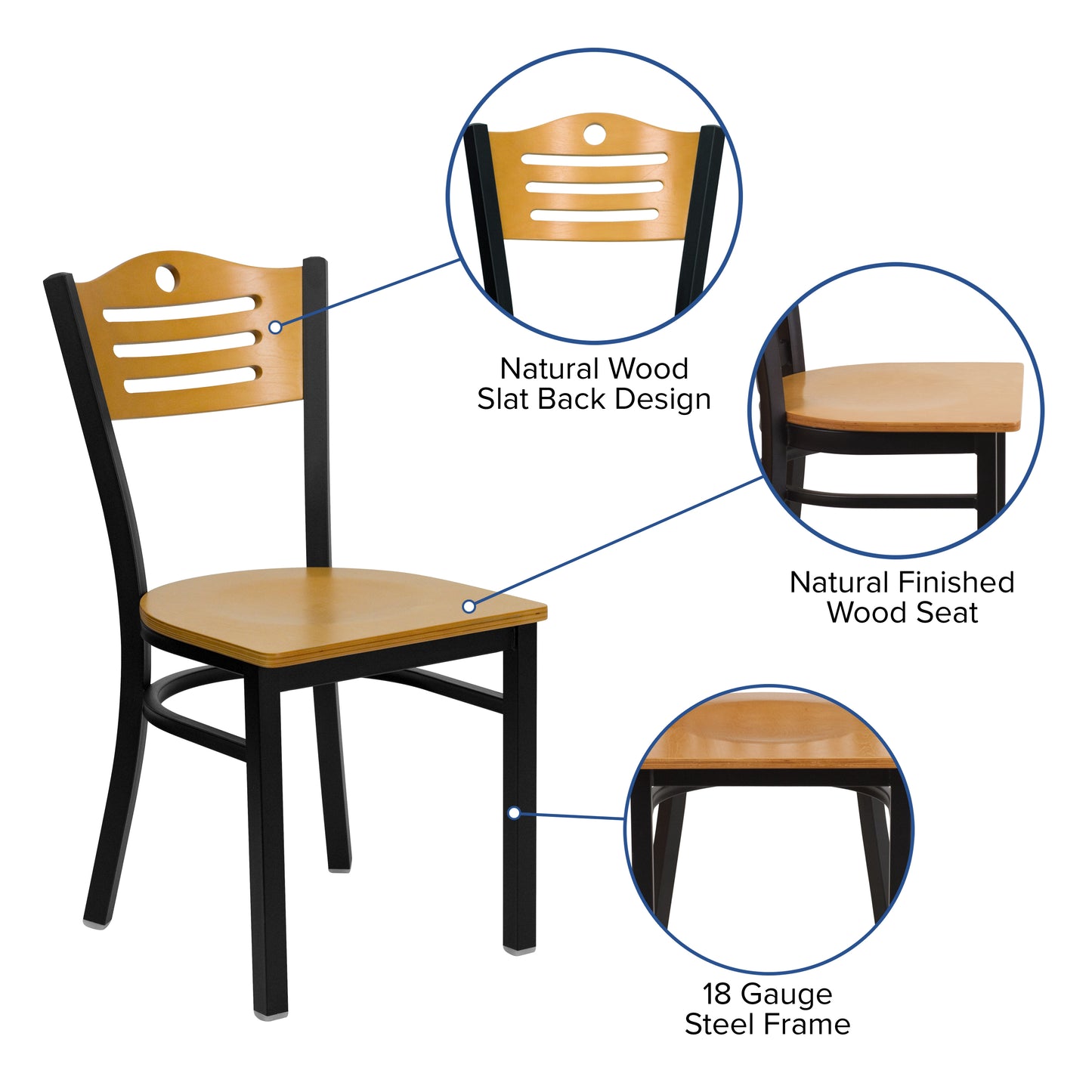 HERCULES Series Black Slat Back Metal Restaurant Chair - Natural Wood Back & Seat Natural Wood Back/Natural Wood Seat/Black Metal Frame