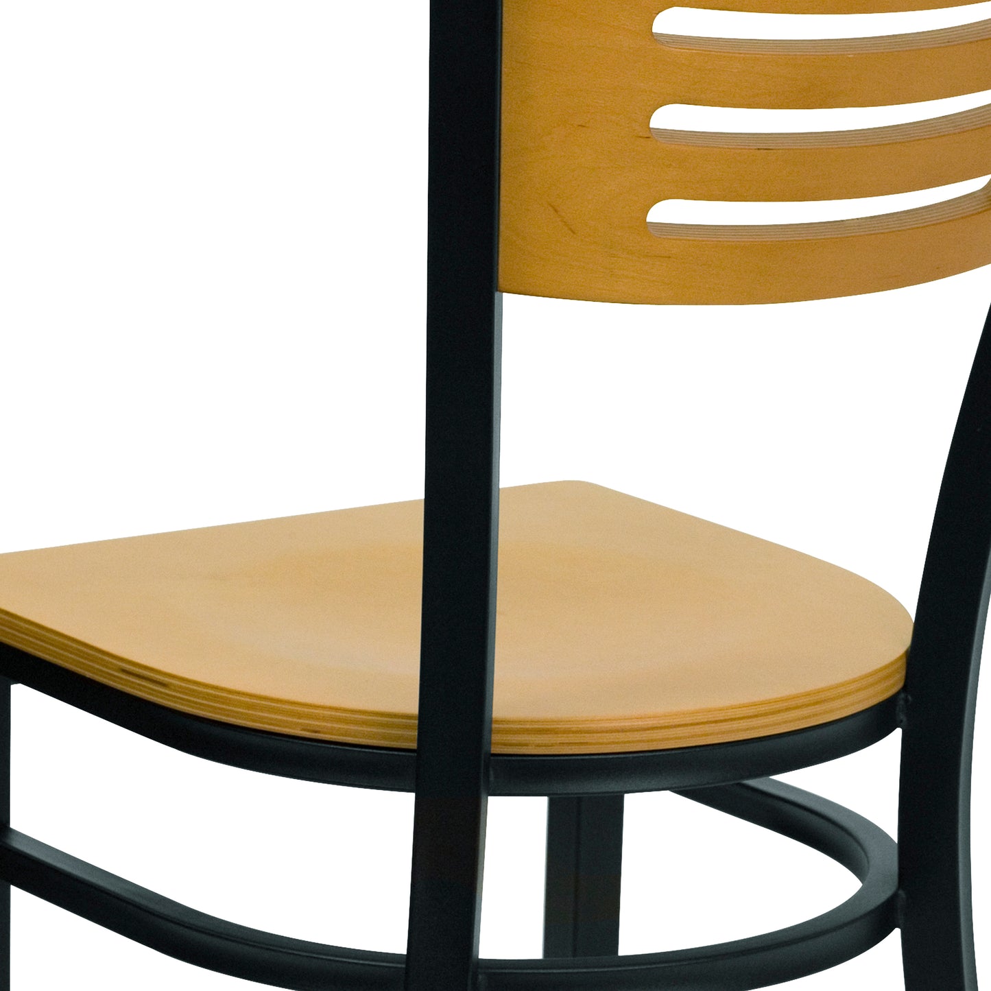 HERCULES Series Black Slat Back Metal Restaurant Chair - Natural Wood Back & Seat Natural Wood Back/Natural Wood Seat/Black Metal Frame