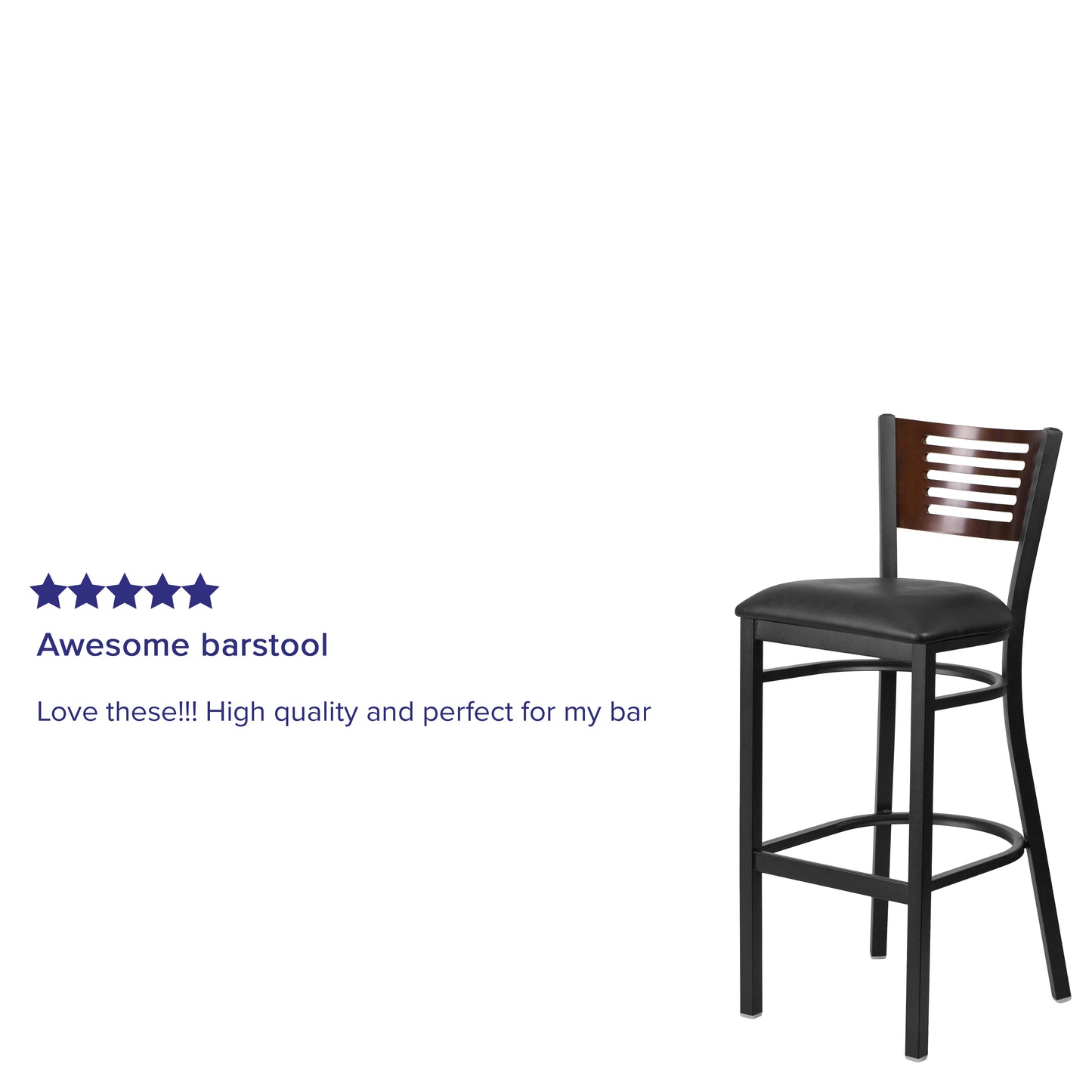 HERCULES Series Black Slat Back Metal Restaurant Barstool - Walnut Wood Back, Black Vinyl Seat Walnut Wood Back/Black Vinyl Seat/Black Metal Frame