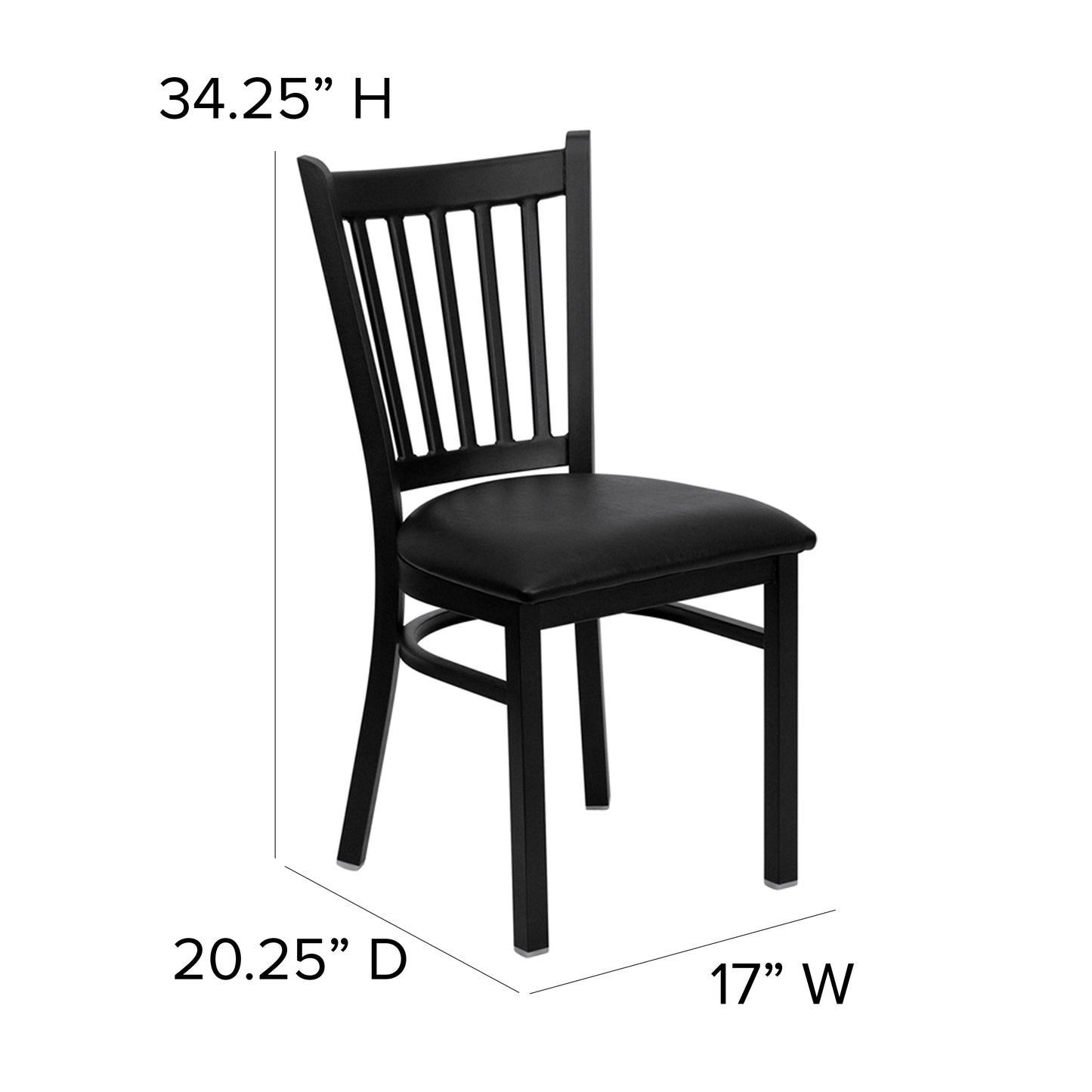 HERCULES Series Black Vertical Back Metal Restaurant Chair - Black Vinyl Seat Black Vinyl Seat/Black Metal Frame