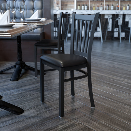 HERCULES Series Black Vertical Back Metal Restaurant Chair - Black Vinyl Seat Black Vinyl Seat/Black Metal Frame