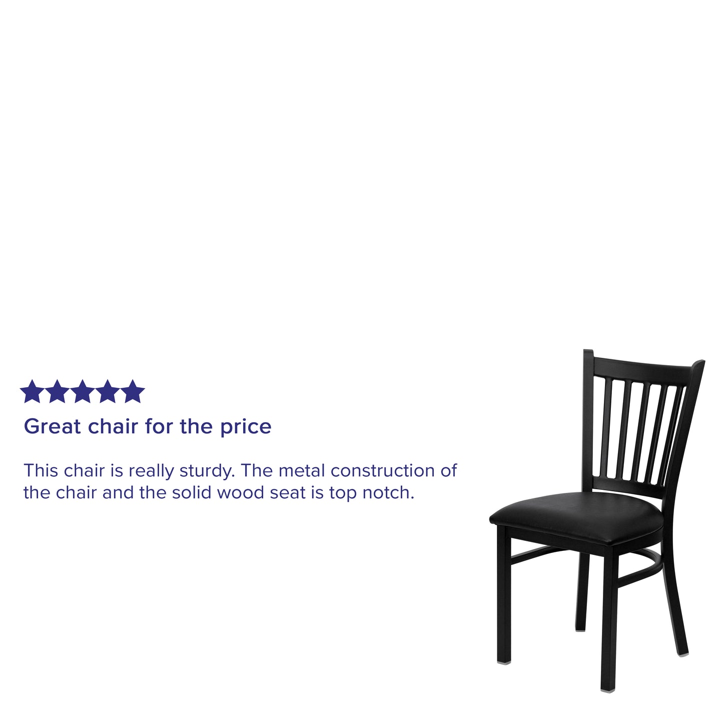 HERCULES Series Black Vertical Back Metal Restaurant Chair - Black Vinyl Seat Black Vinyl Seat/Black Metal Frame