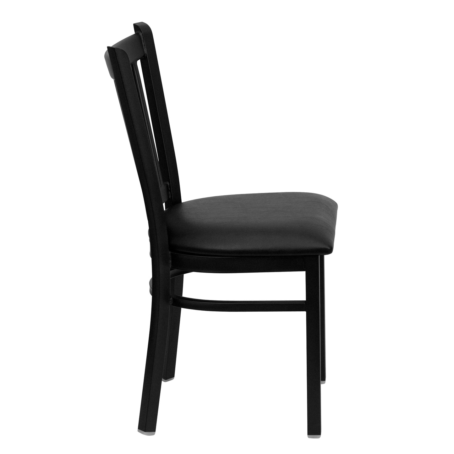 HERCULES Series Black Vertical Back Metal Restaurant Chair - Black Vinyl Seat Black Vinyl Seat/Black Metal Frame