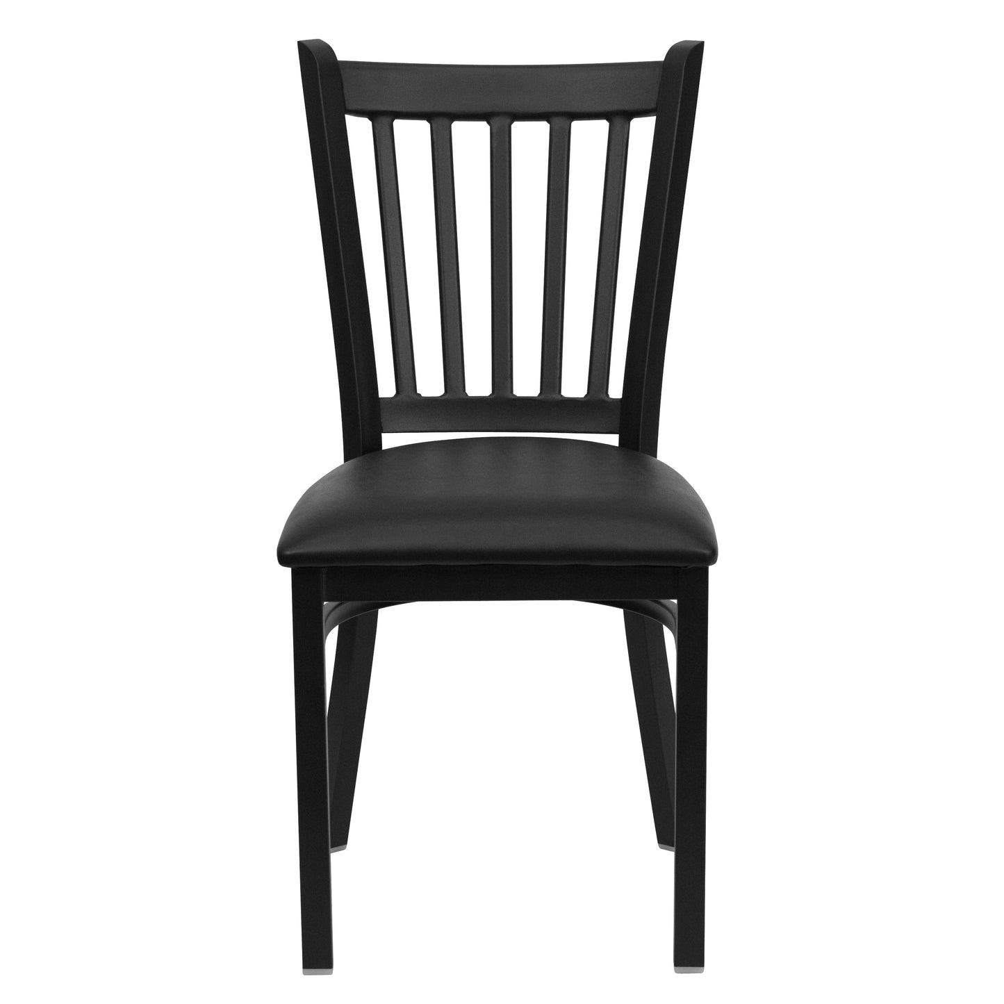HERCULES Series Black Vertical Back Metal Restaurant Chair - Black Vinyl Seat Black Vinyl Seat/Black Metal Frame