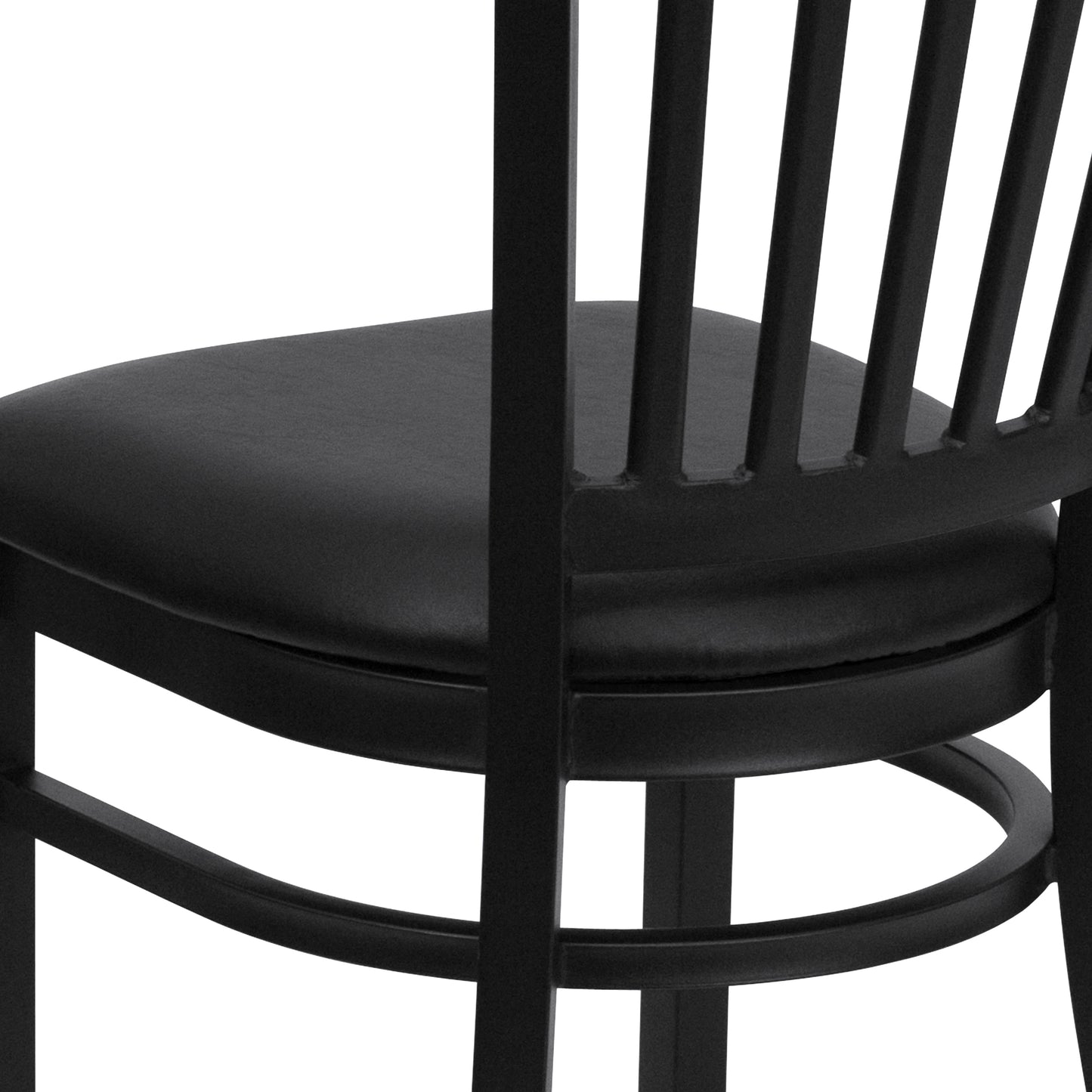 HERCULES Series Black Vertical Back Metal Restaurant Chair - Black Vinyl Seat Black Vinyl Seat/Black Metal Frame