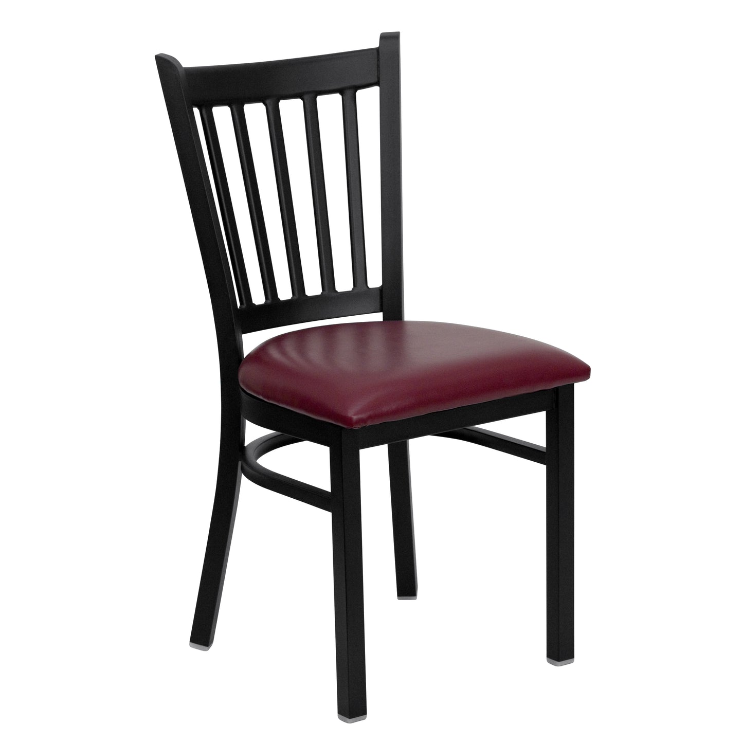 HERCULES Series Black Vertical Back Metal Restaurant Chair - Burgundy Vinyl Seat Burgundy Vinyl Seat/Black Metal Frame