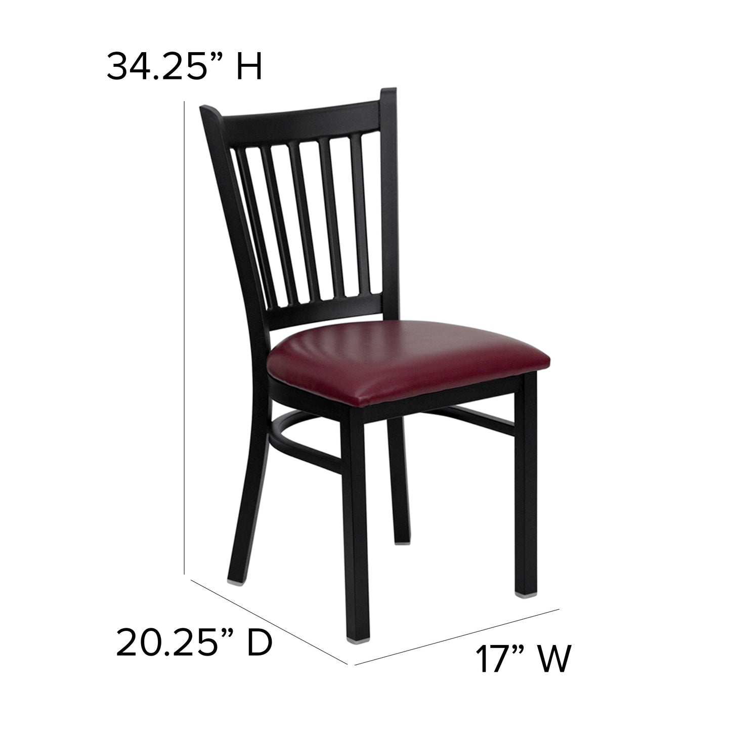 HERCULES Series Black Vertical Back Metal Restaurant Chair - Burgundy Vinyl Seat Burgundy Vinyl Seat/Black Metal Frame