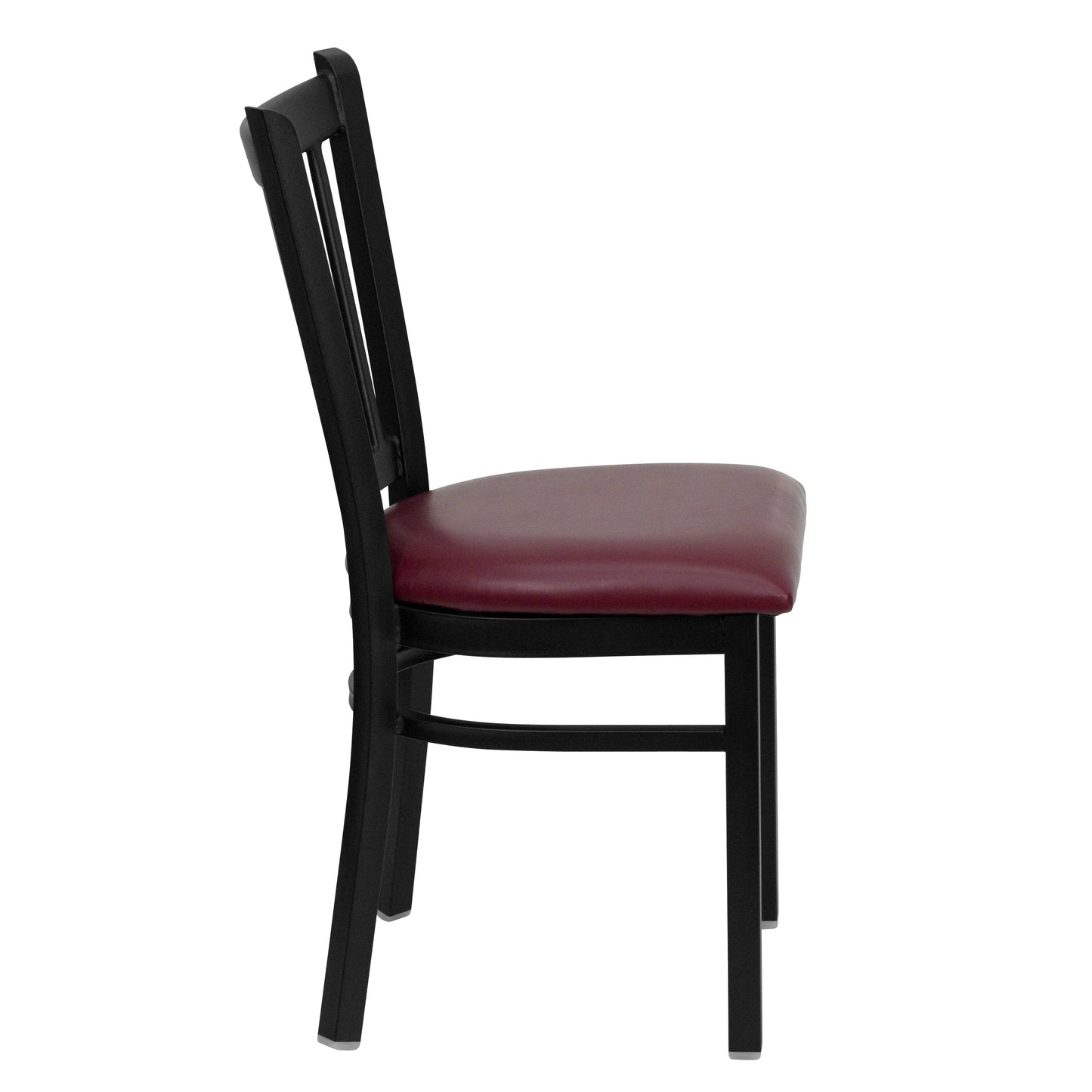 HERCULES Series Black Vertical Back Metal Restaurant Chair - Burgundy Vinyl Seat Burgundy Vinyl Seat/Black Metal Frame