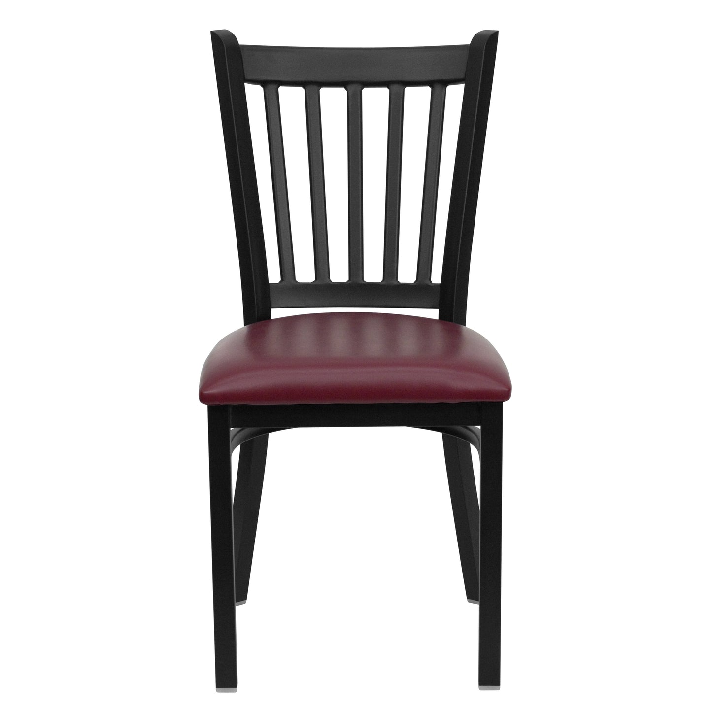 HERCULES Series Black Vertical Back Metal Restaurant Chair - Burgundy Vinyl Seat Burgundy Vinyl Seat/Black Metal Frame