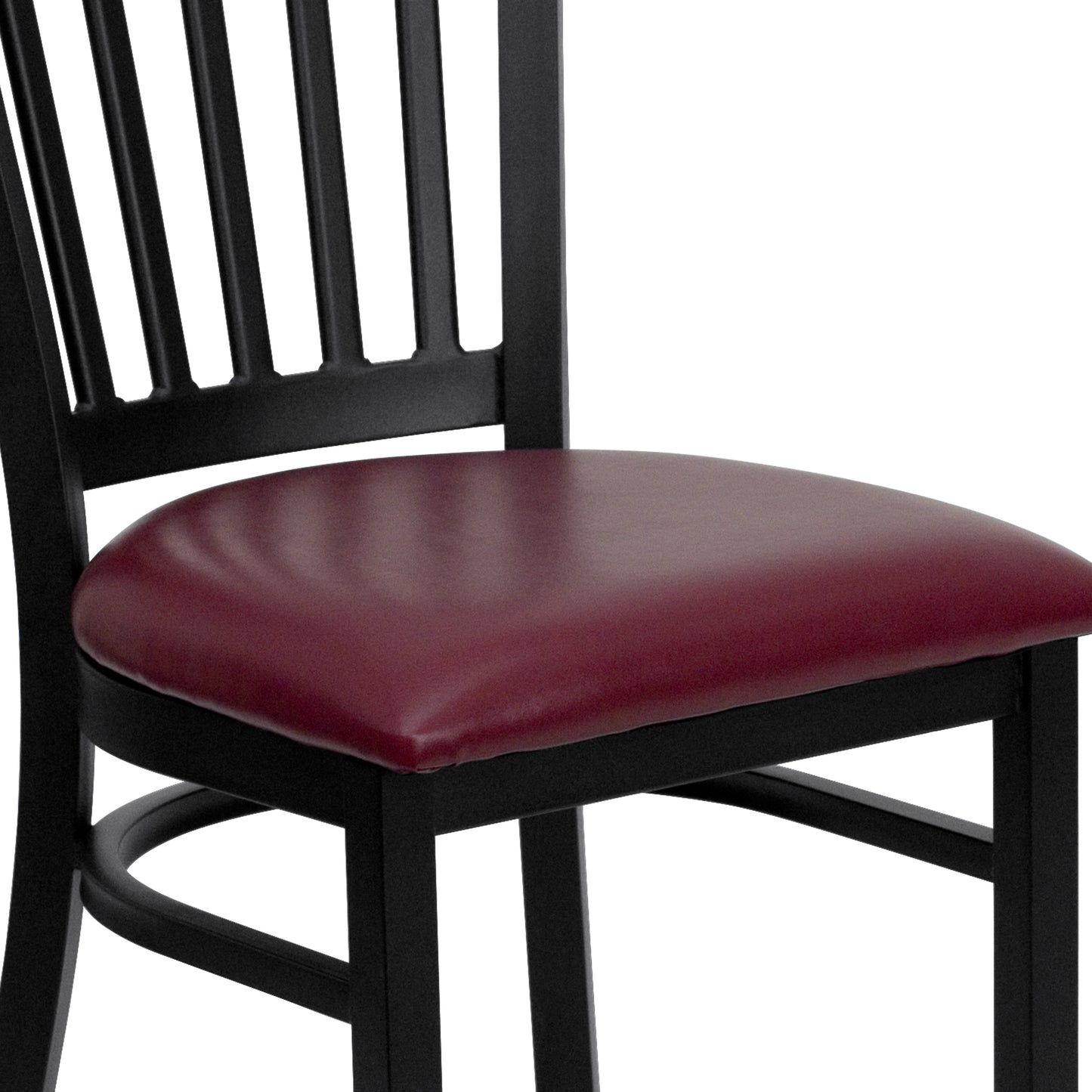 HERCULES Series Black Vertical Back Metal Restaurant Chair - Burgundy Vinyl Seat Burgundy Vinyl Seat/Black Metal Frame