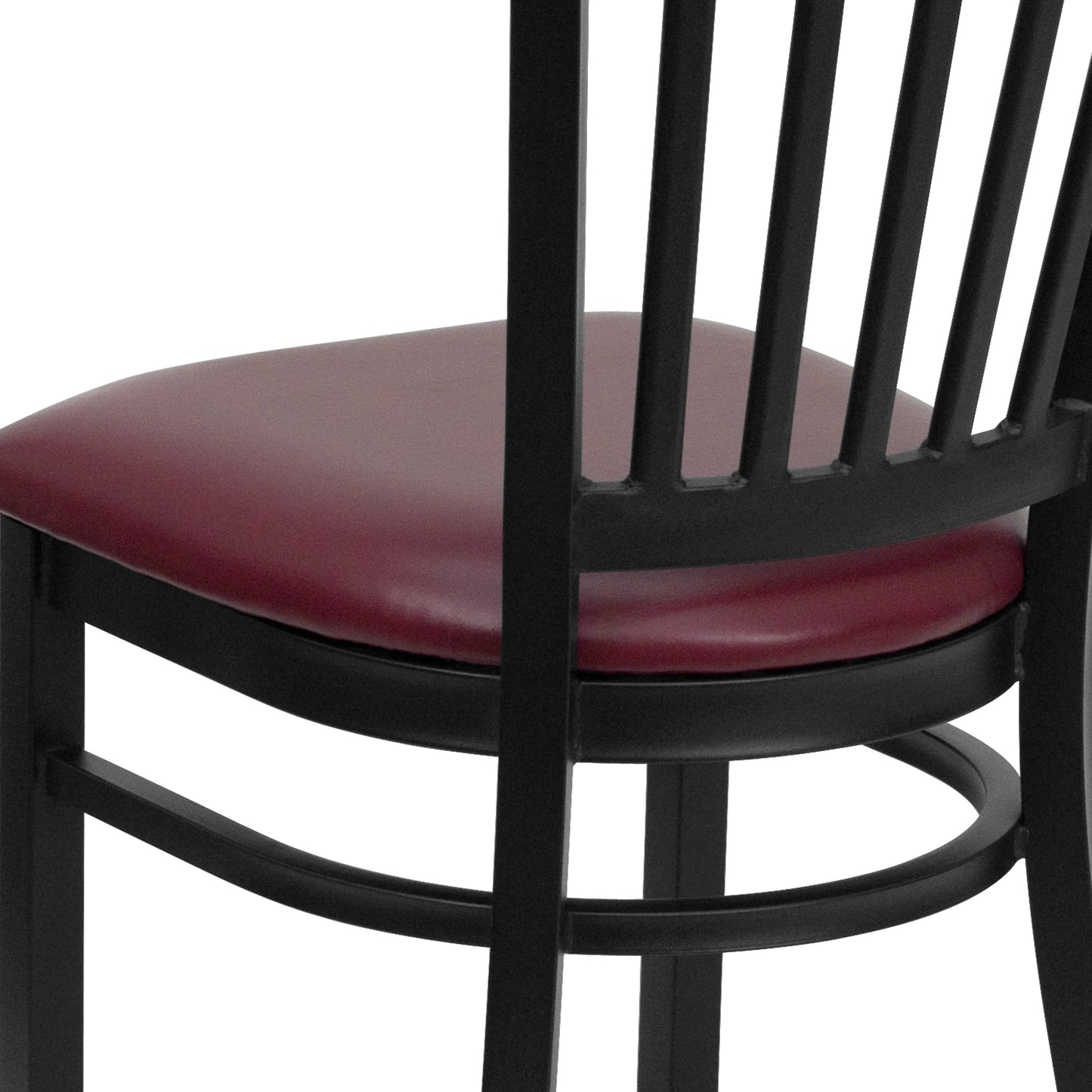 HERCULES Series Black Vertical Back Metal Restaurant Chair - Burgundy Vinyl Seat Burgundy Vinyl Seat/Black Metal Frame
