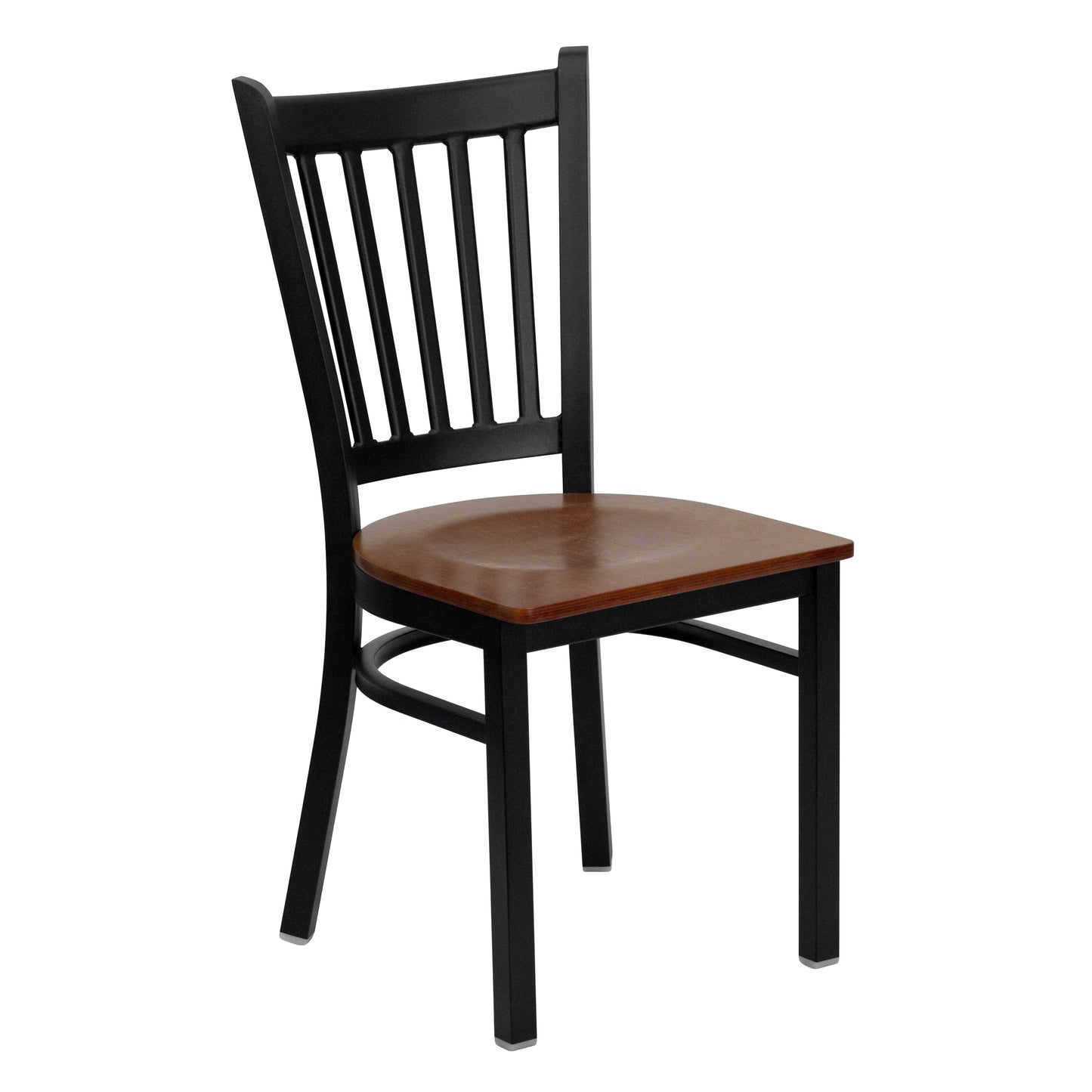 HERCULES Series Black Vertical Back Metal Restaurant Chair - Cherry Wood Seat Cherry Wood Seat/Black Metal Frame