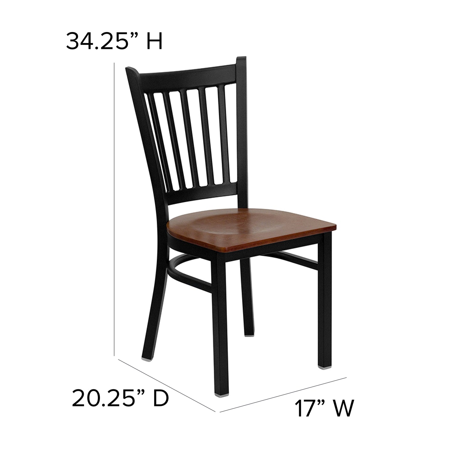 HERCULES Series Black Vertical Back Metal Restaurant Chair - Cherry Wood Seat Cherry Wood Seat/Black Metal Frame