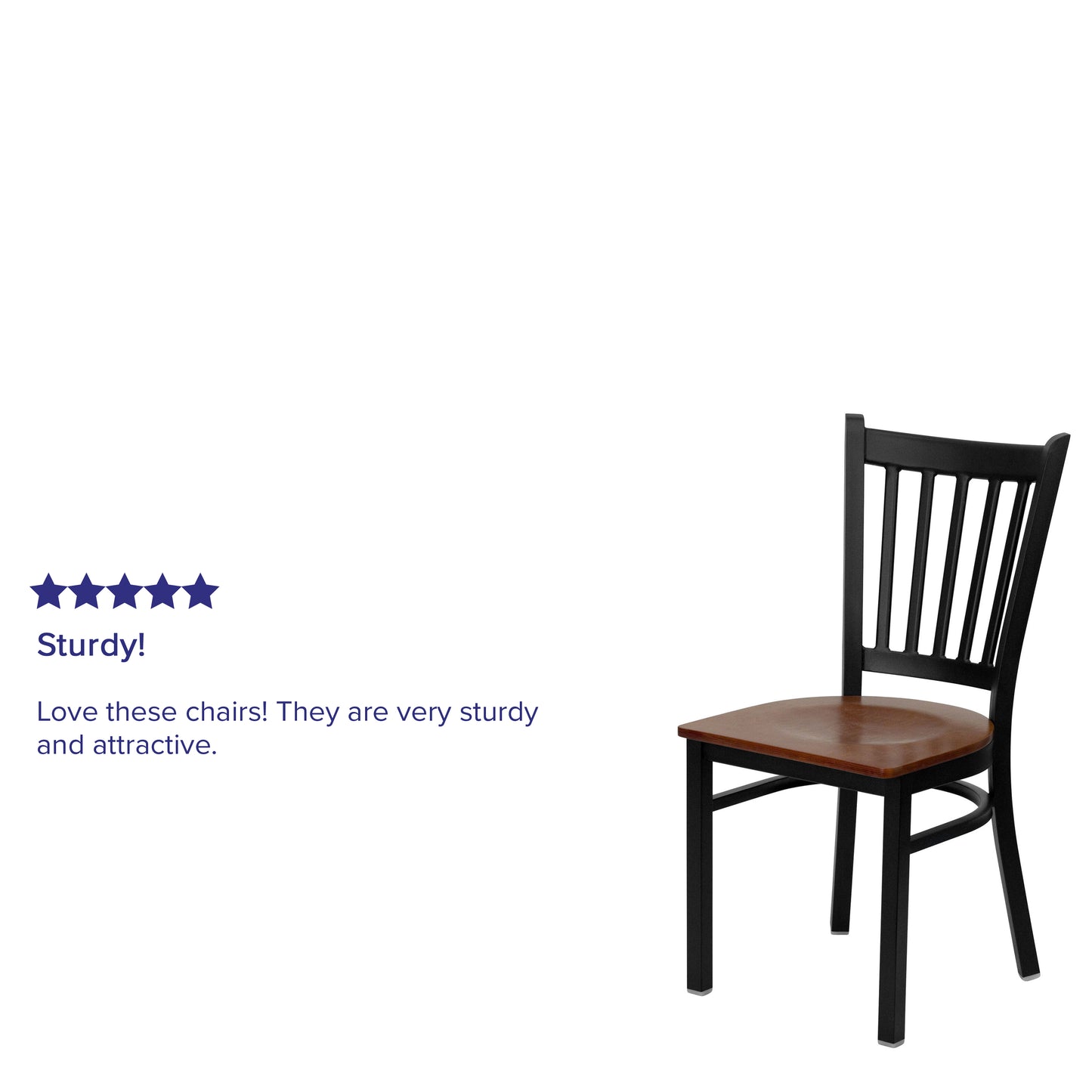 HERCULES Series Black Vertical Back Metal Restaurant Chair - Cherry Wood Seat Cherry Wood Seat/Black Metal Frame