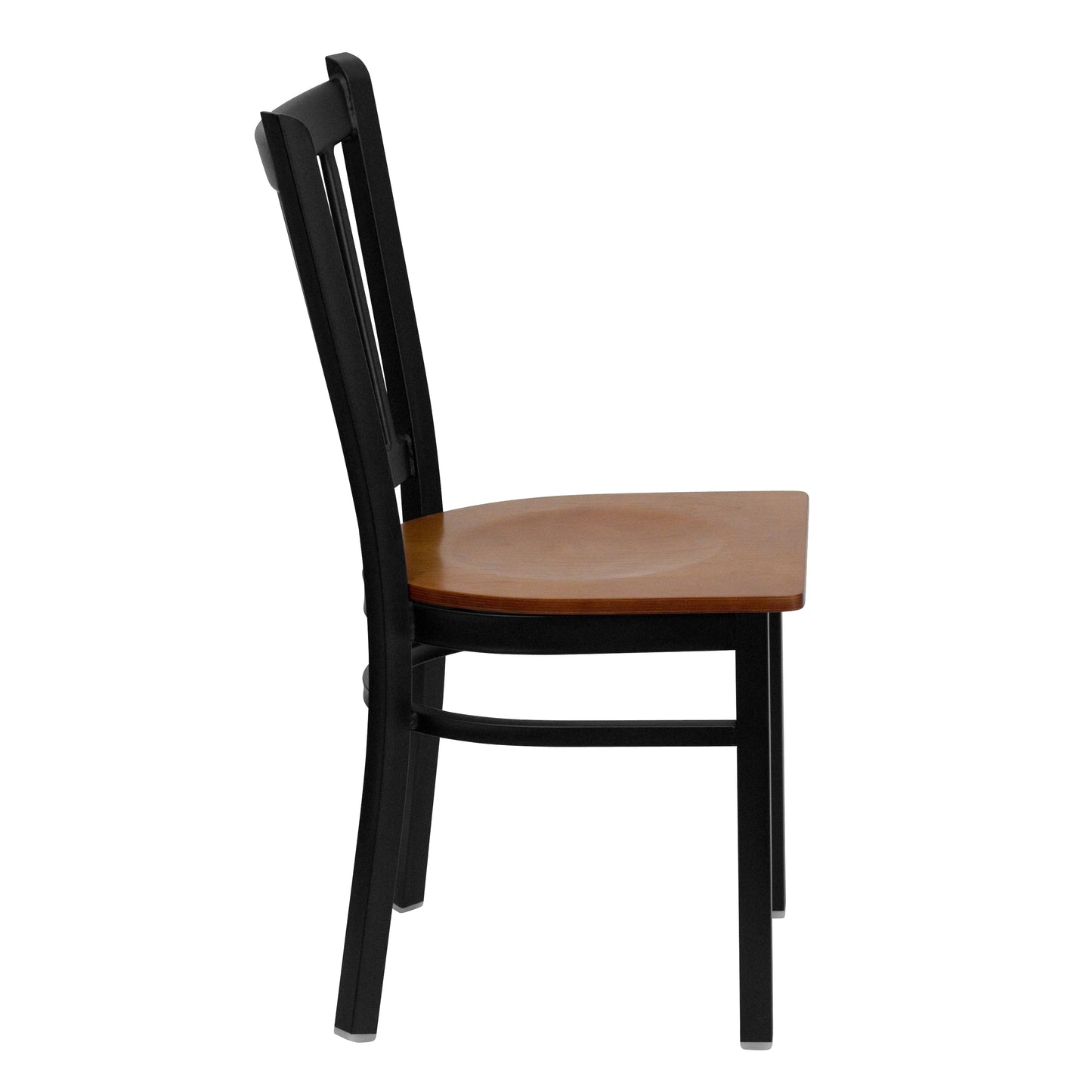HERCULES Series Black Vertical Back Metal Restaurant Chair - Cherry Wood Seat Cherry Wood Seat/Black Metal Frame
