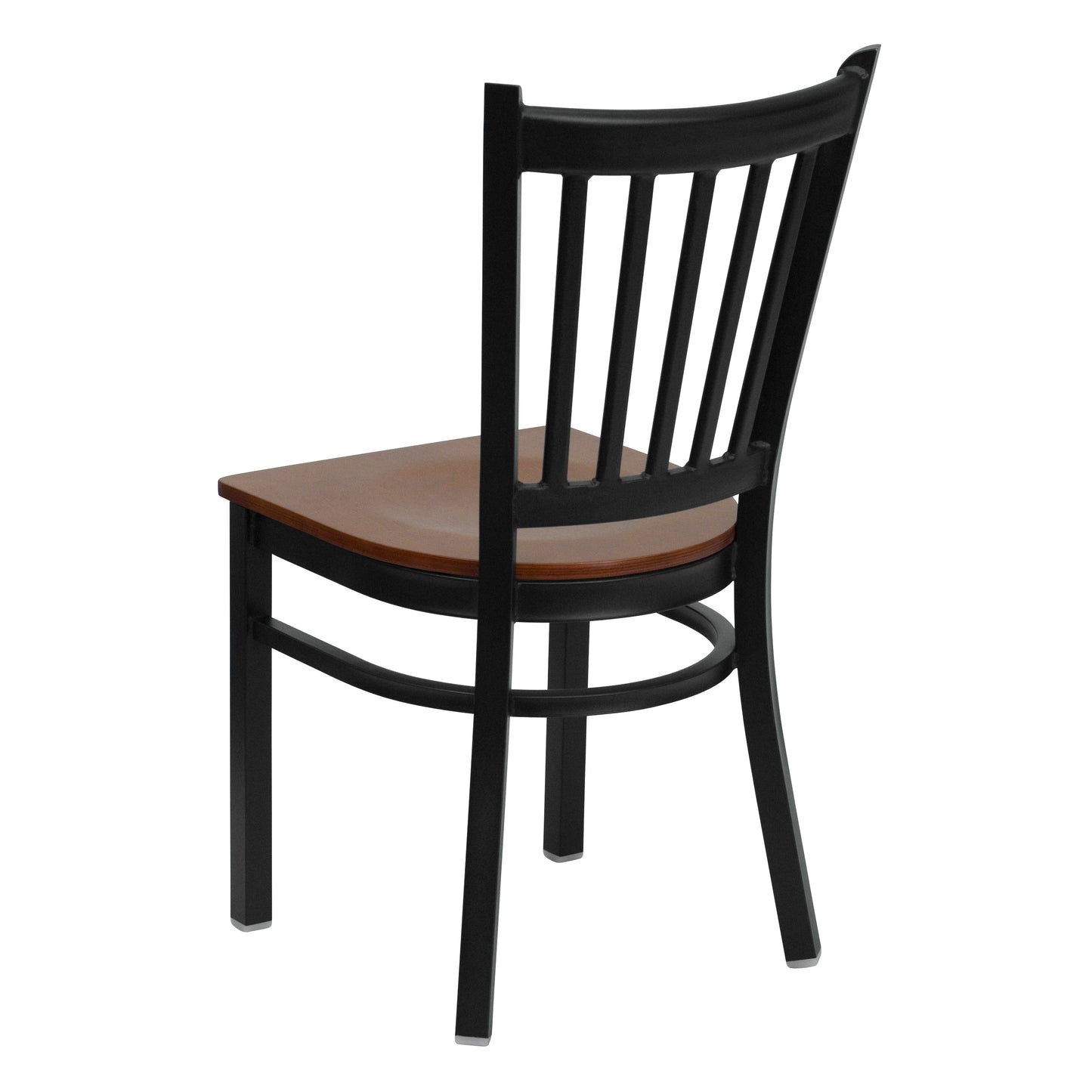 HERCULES Series Black Vertical Back Metal Restaurant Chair - Cherry Wood Seat Cherry Wood Seat/Black Metal Frame