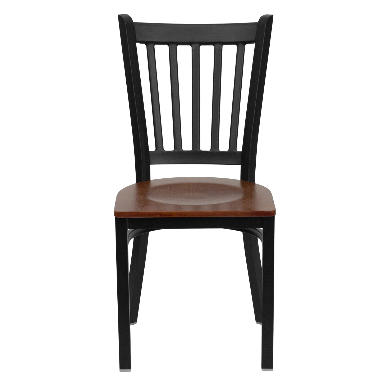 HERCULES Series Black Vertical Back Metal Restaurant Chair - Cherry Wood Seat Cherry Wood Seat/Black Metal Frame