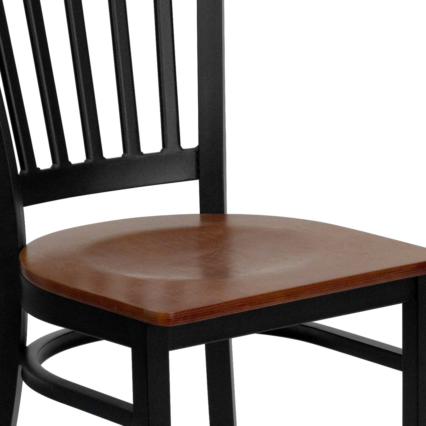 HERCULES Series Black Vertical Back Metal Restaurant Chair - Cherry Wood Seat Cherry Wood Seat/Black Metal Frame