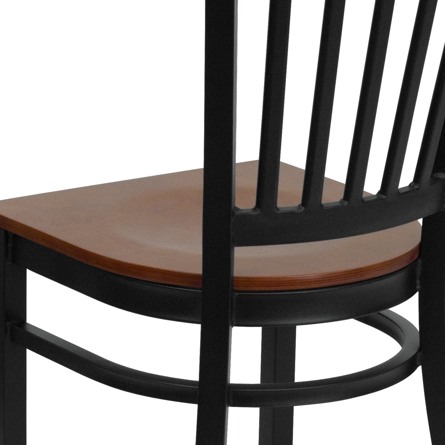 HERCULES Series Black Vertical Back Metal Restaurant Chair - Cherry Wood Seat Cherry Wood Seat/Black Metal Frame