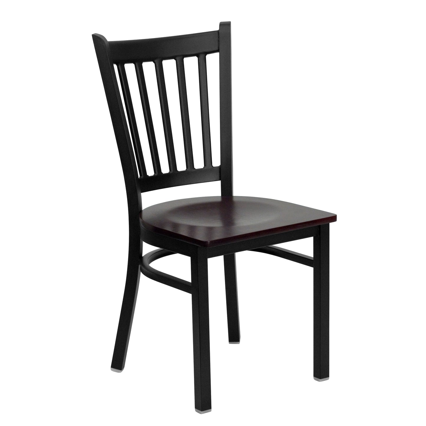 HERCULES Series Black Vertical Back Metal Restaurant Chair - Mahogany Wood Seat Mahogany Wood Seat/Black Metal Frame