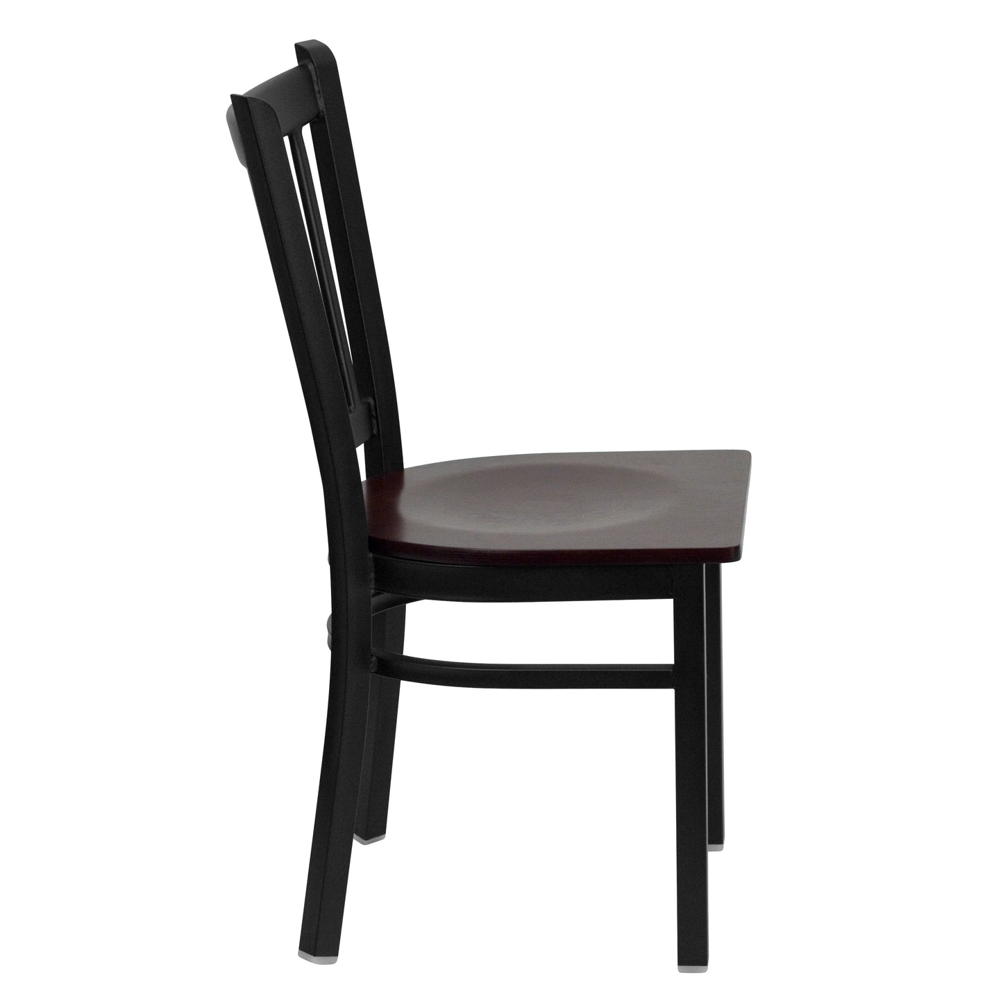 HERCULES Series Black Vertical Back Metal Restaurant Chair - Mahogany Wood Seat Mahogany Wood Seat/Black Metal Frame